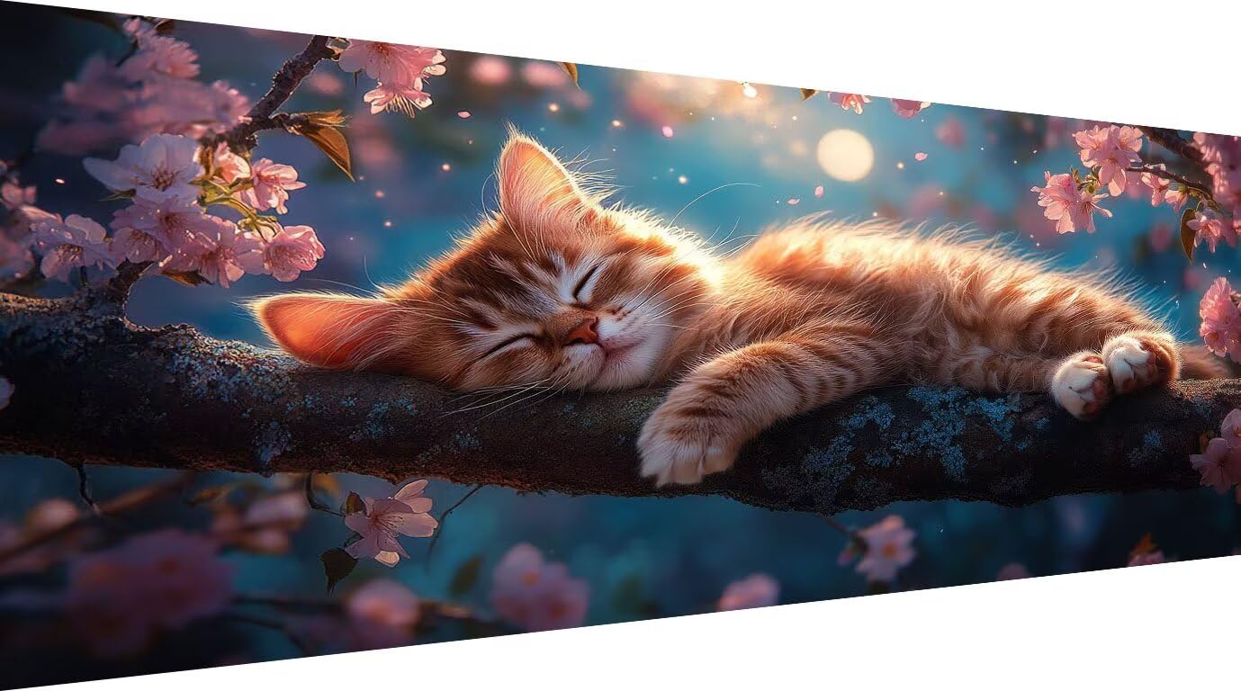 XXL diamentowy obraz kot 80 x 160 cm, sen malowanie diamentowe dla dorosłych 5D kompletny zestaw, DIY haft diamentowy początkujący kryształ, ścieg krzyżykowy aktywność ręczna relaks, dekoracja ścienna