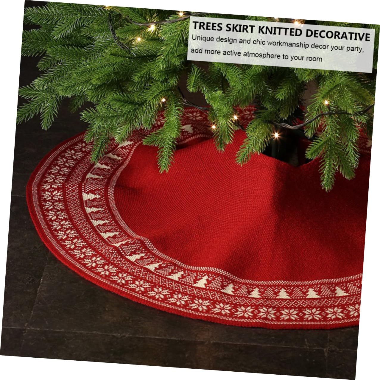 Sosoport Weihnachtsbaumschürze aus Gestricktem Material mit Schneeflocken und Baum-Elementen Dekorationsdecke für Weihnachtsbaum und Feiertage