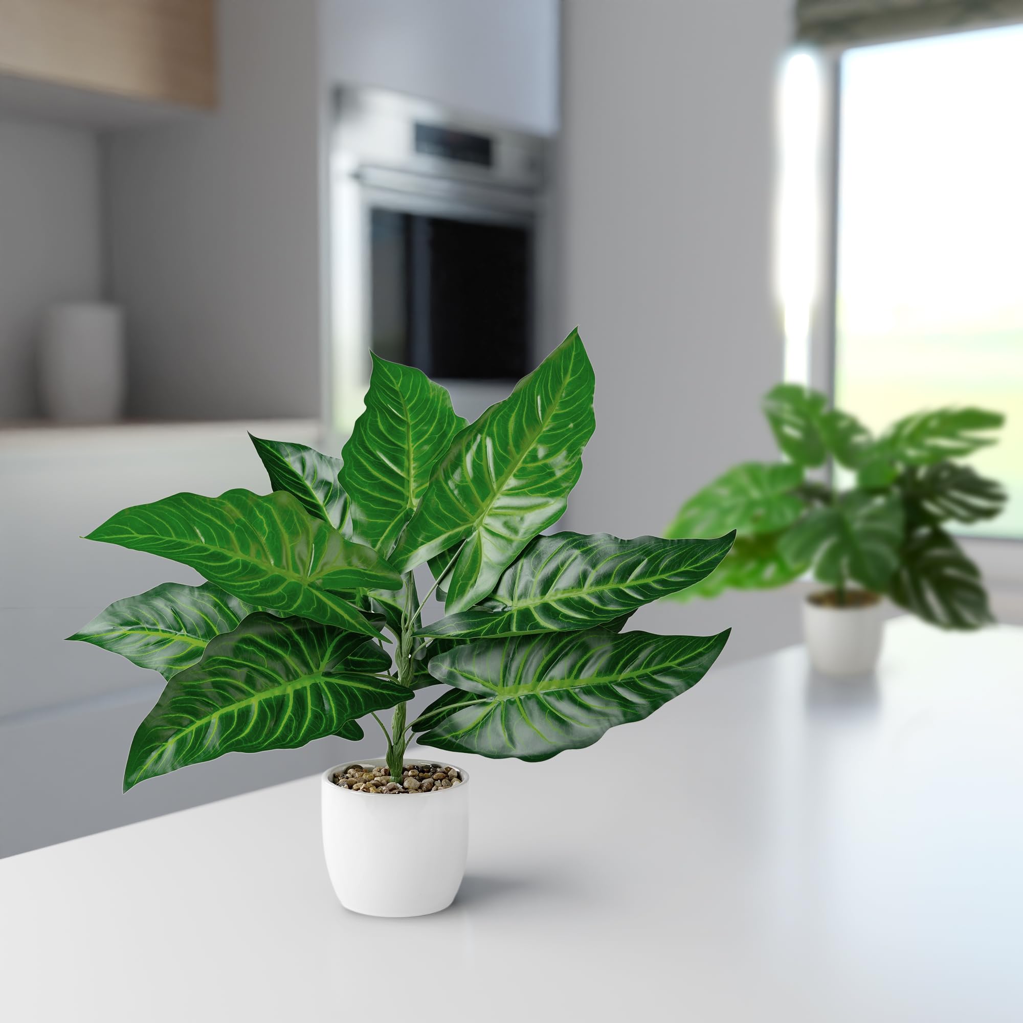 PASCH® Set di 4 piante artificiali tropicali come reali (35 cm) in vasi di ceramica bianchi: tra cui Monstera artificiale e Areca palma artificiale | piante artificiali in vaso | Fake Plant | fiori