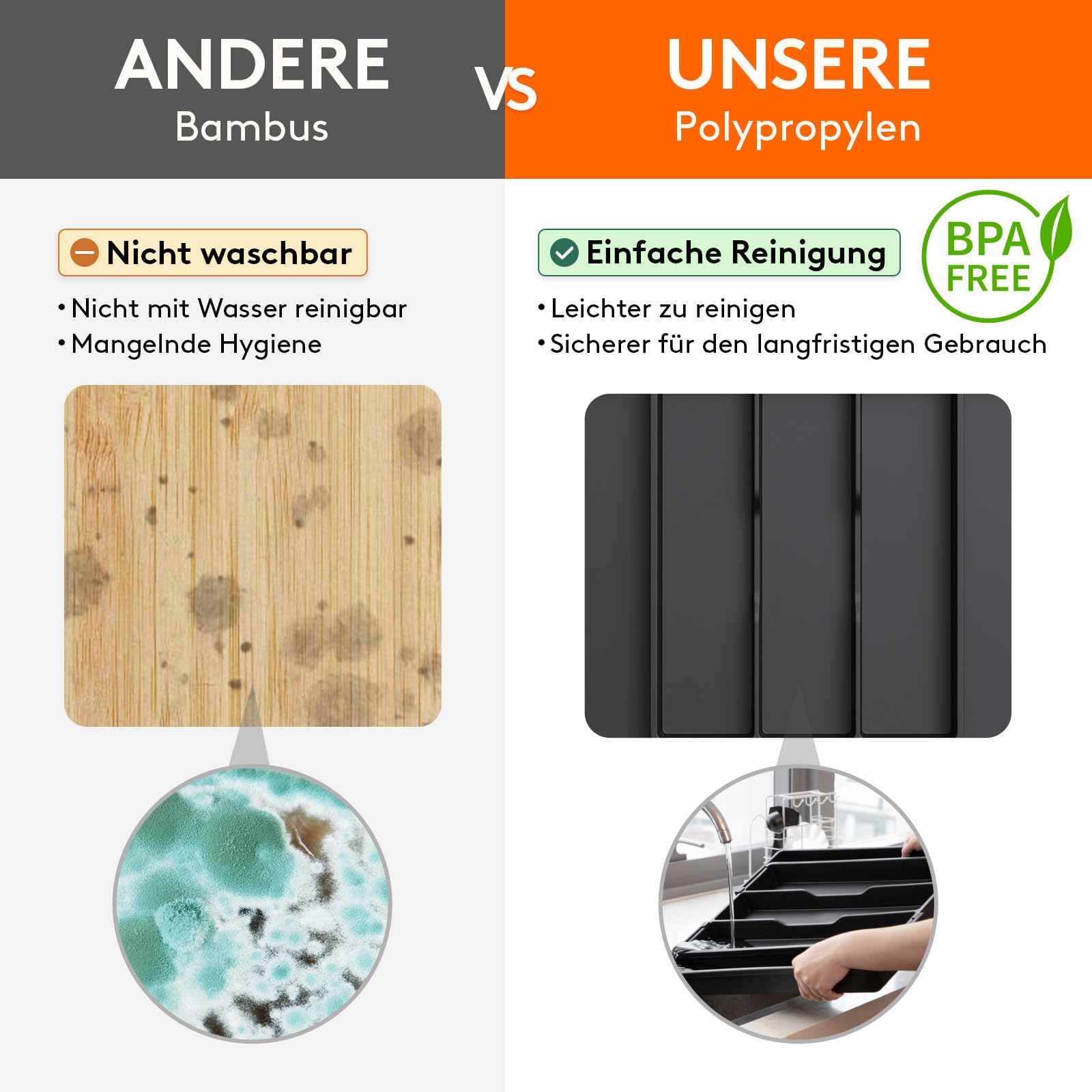 Lifewit Besteckkasten für Schubladen, Großer Utensilienständer Erweiterbar auf 69 cm, verstellbarer Kunststoff Organizer Küche Tiefe 47 cm, Besteckeinsatz für Messer/Gabel, Schwarz