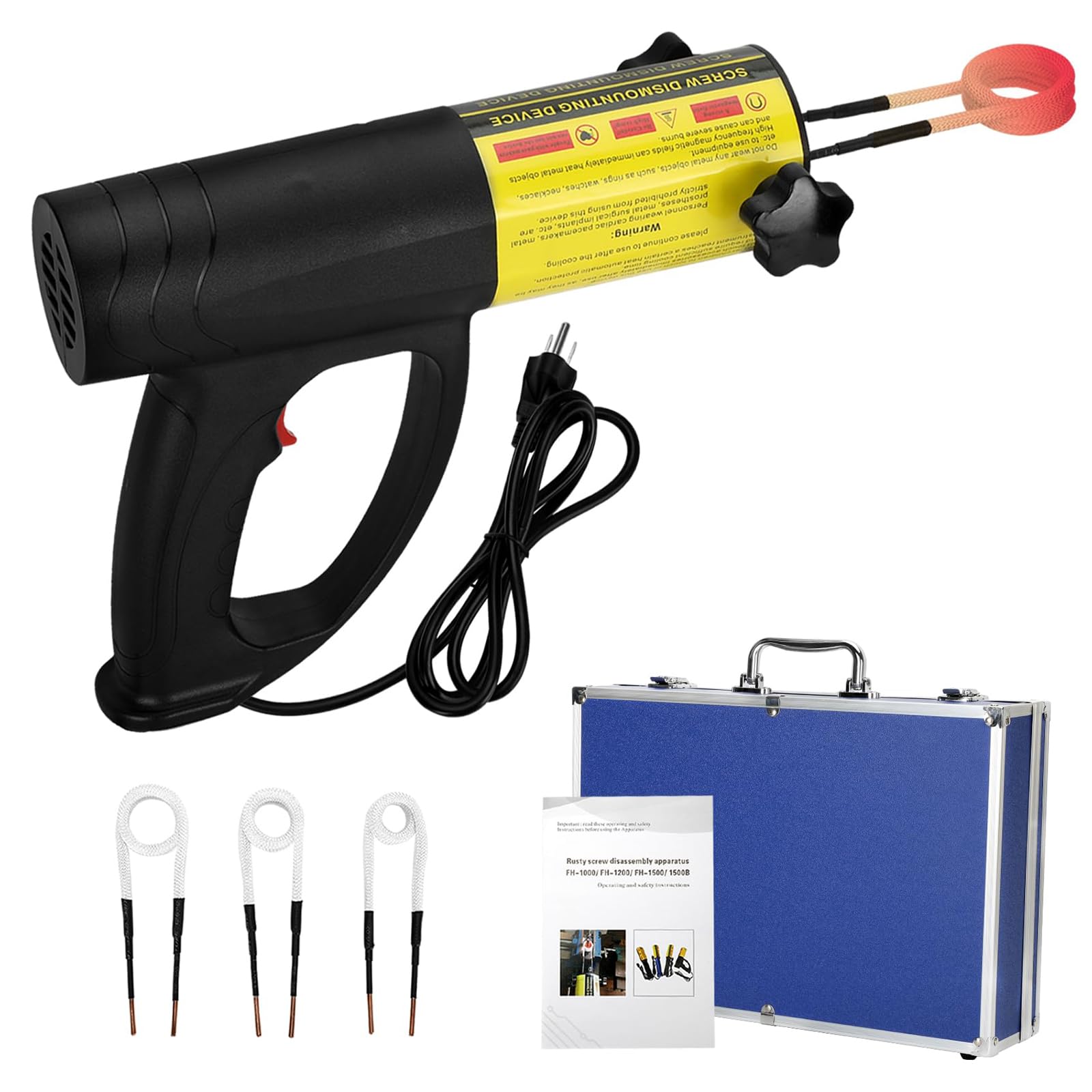 Hyqng Dark Magnetic Induction Heater Kit 1500W Induction Bolt Heater With 3 Coils And Box, 25S Heated Induction Bolt Removal Tool For Rusty Screw Nuts Bolts Removing