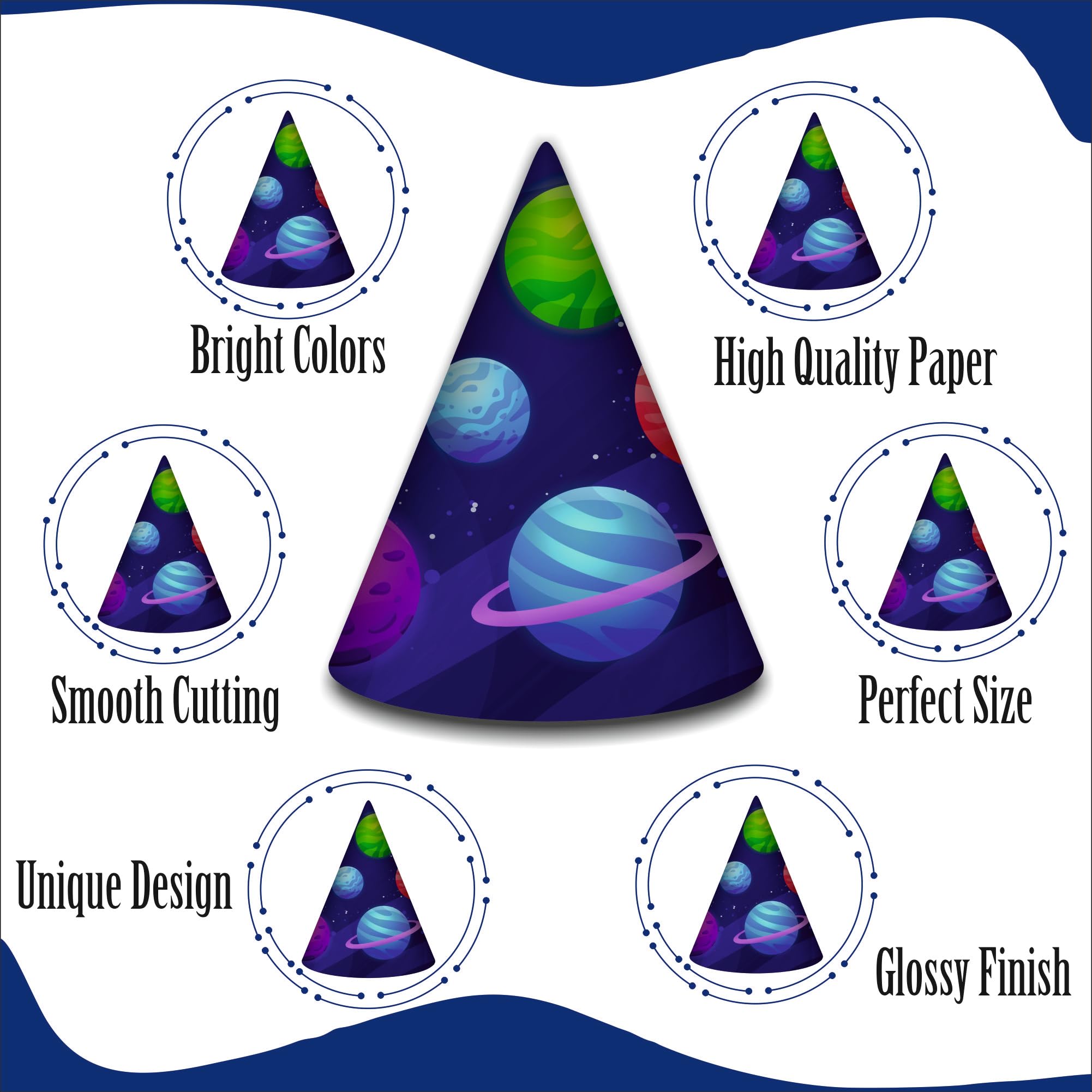 Party Baazaar Space Theme Birthday Hats | Party Supplies for Kids | Space Adventure Themed Caps for Boys & Girls (Pack of 10) 4