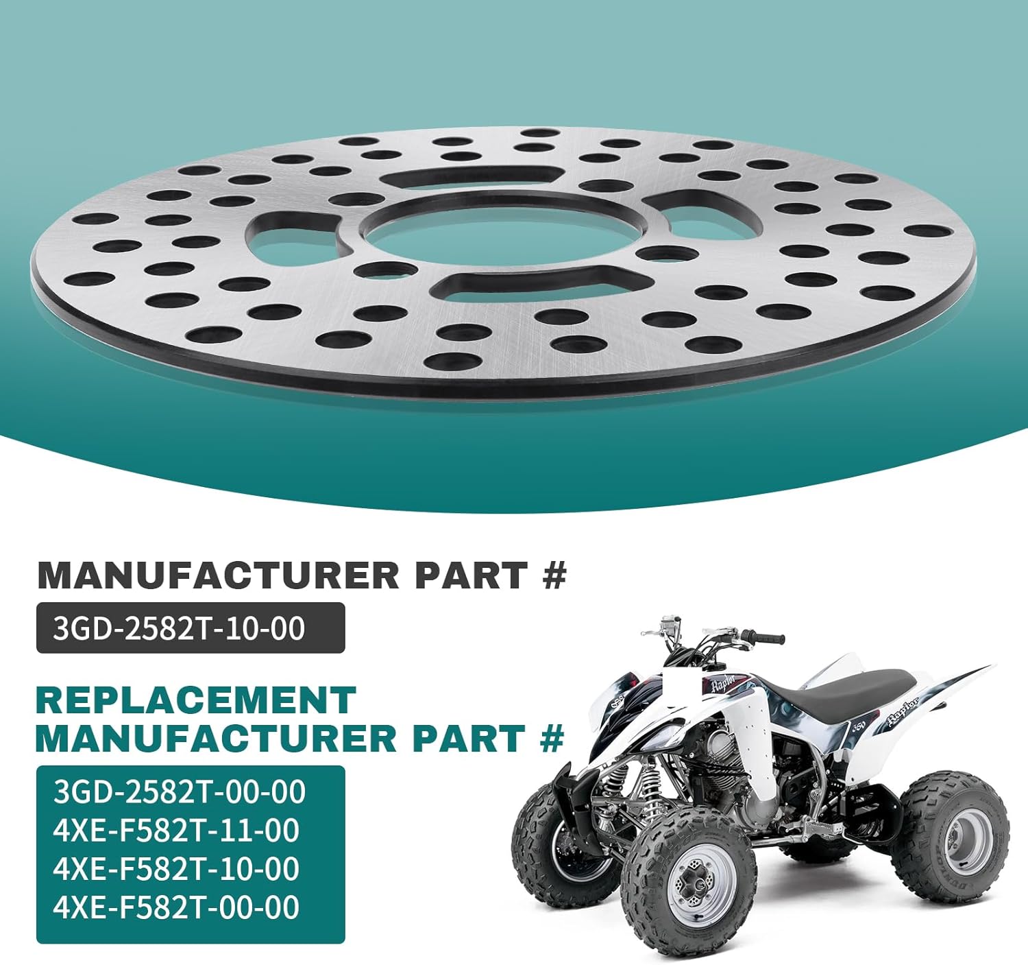 Front Left/Right Brake Disc Rotor for Yamaha Raptor 250/350/660/700 YFM250/350/660/700 Banshee 350 YFZ350 YFZ450 Warrior 350 Bear Tracker 250 Big Bear 250 Bruin 250 Blaster 200 YFS200 3GD-2582T-10-00