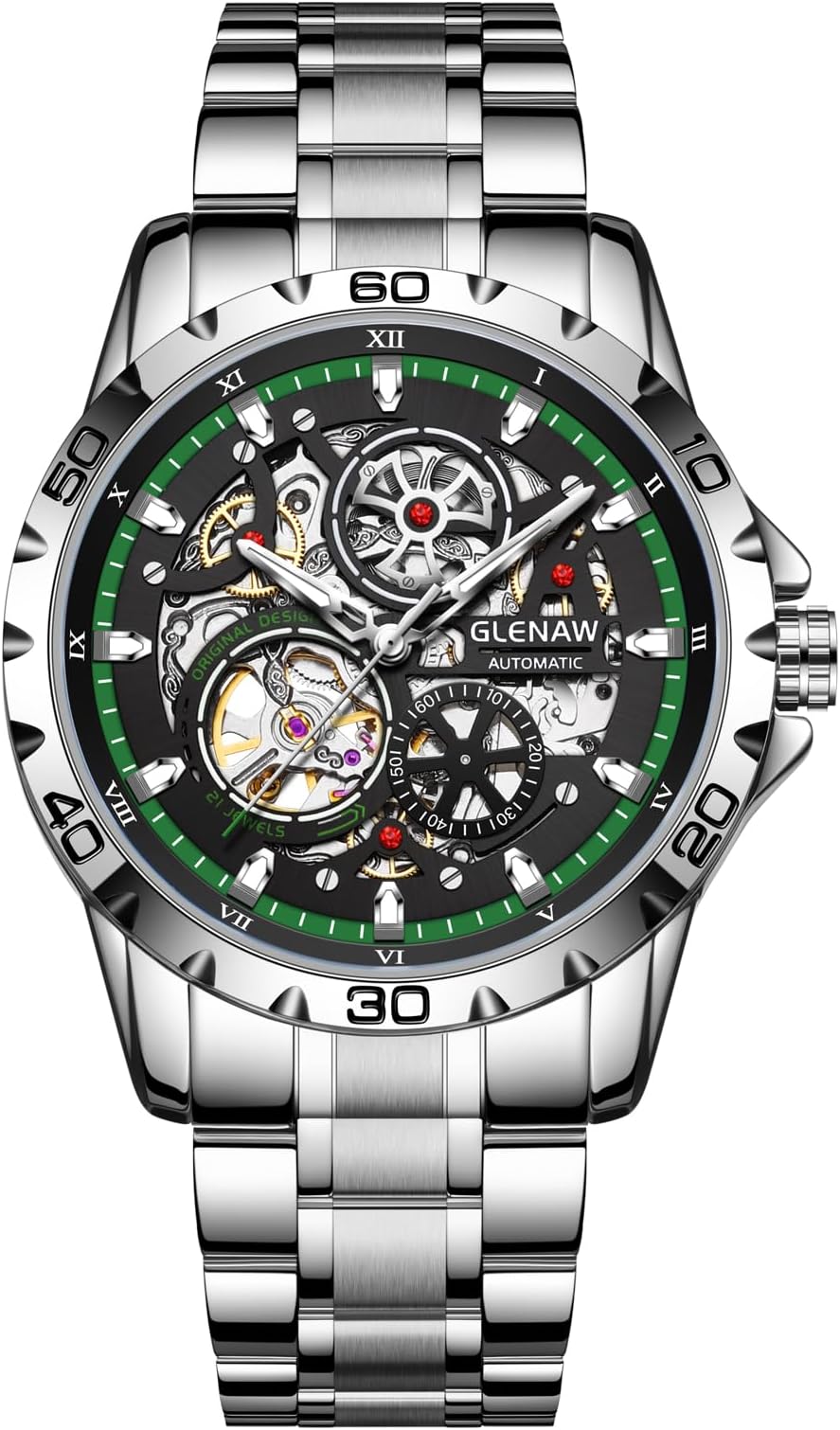 Automatic Watches for Men -Skeleton Mechanical Self-Winding, Skeleton Dial, 30 ATM Waterproof, with Stainless Steel Band, Wrist Watch - Men's Stylish Gift
