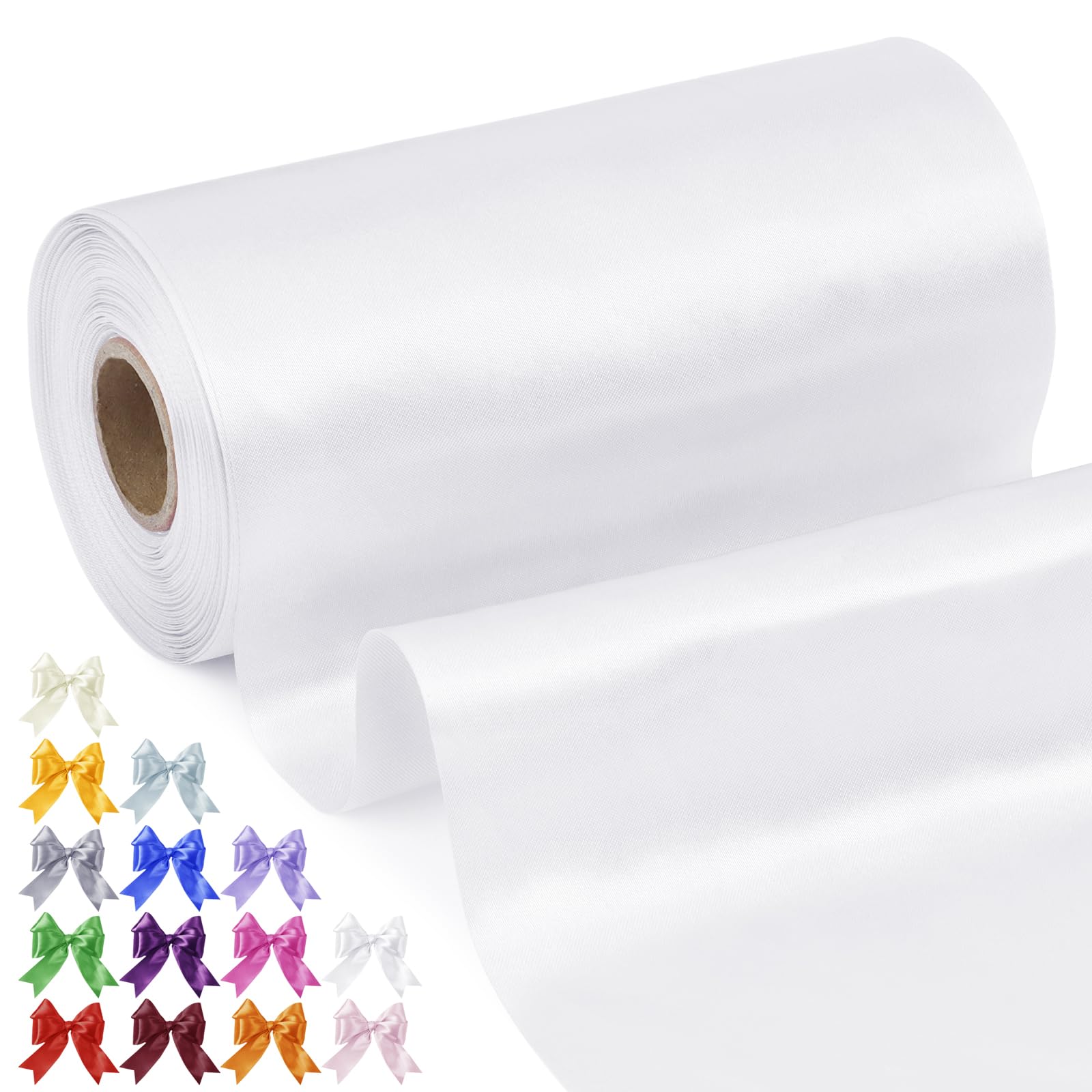 Uiopa White Satin Ribbon 20cm x 20m Thick Wide Ribbon Polyester Fabric Ribbons for Gift Wrapping, Cutting Ceremony, Chair Sashes, Wedding Decoration, DIY Crafts