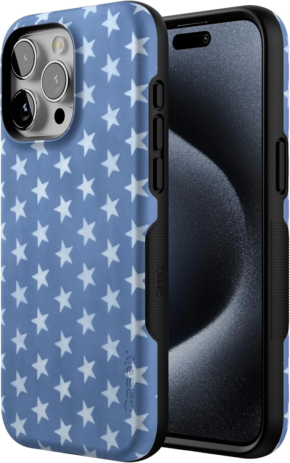 Casely iPhone 15 Pro Case | Coastal Blues | Denim Stars | Bold Protective Design | Compatible with MagSafe