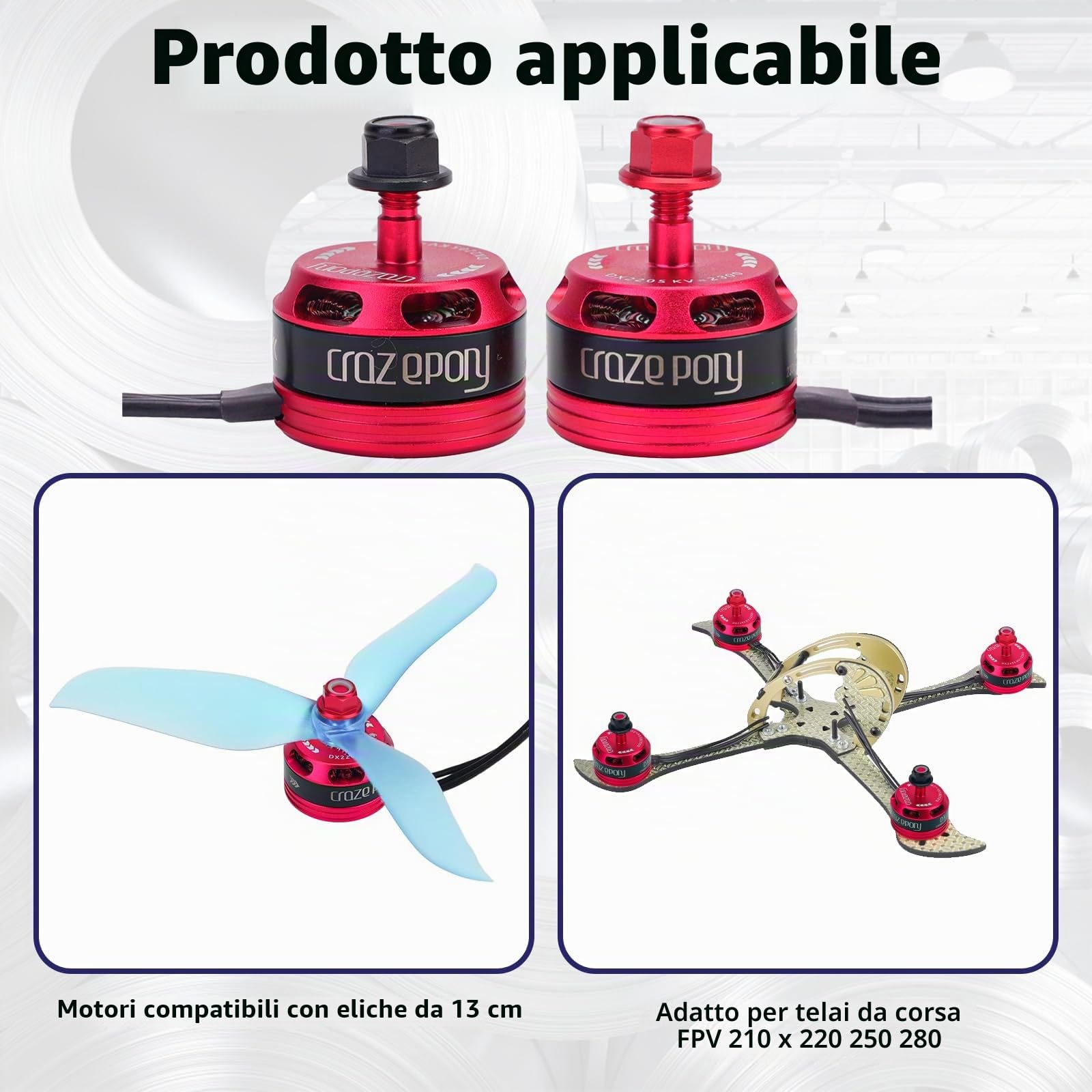 RC Motore senza spazzole, 4 pezzi DX2205 2300KV Motore senza spazzole 2-4S Racing Edition rosso per QAV210 X220 QAV250 FPV Racing Drone (2CW 2CCW)