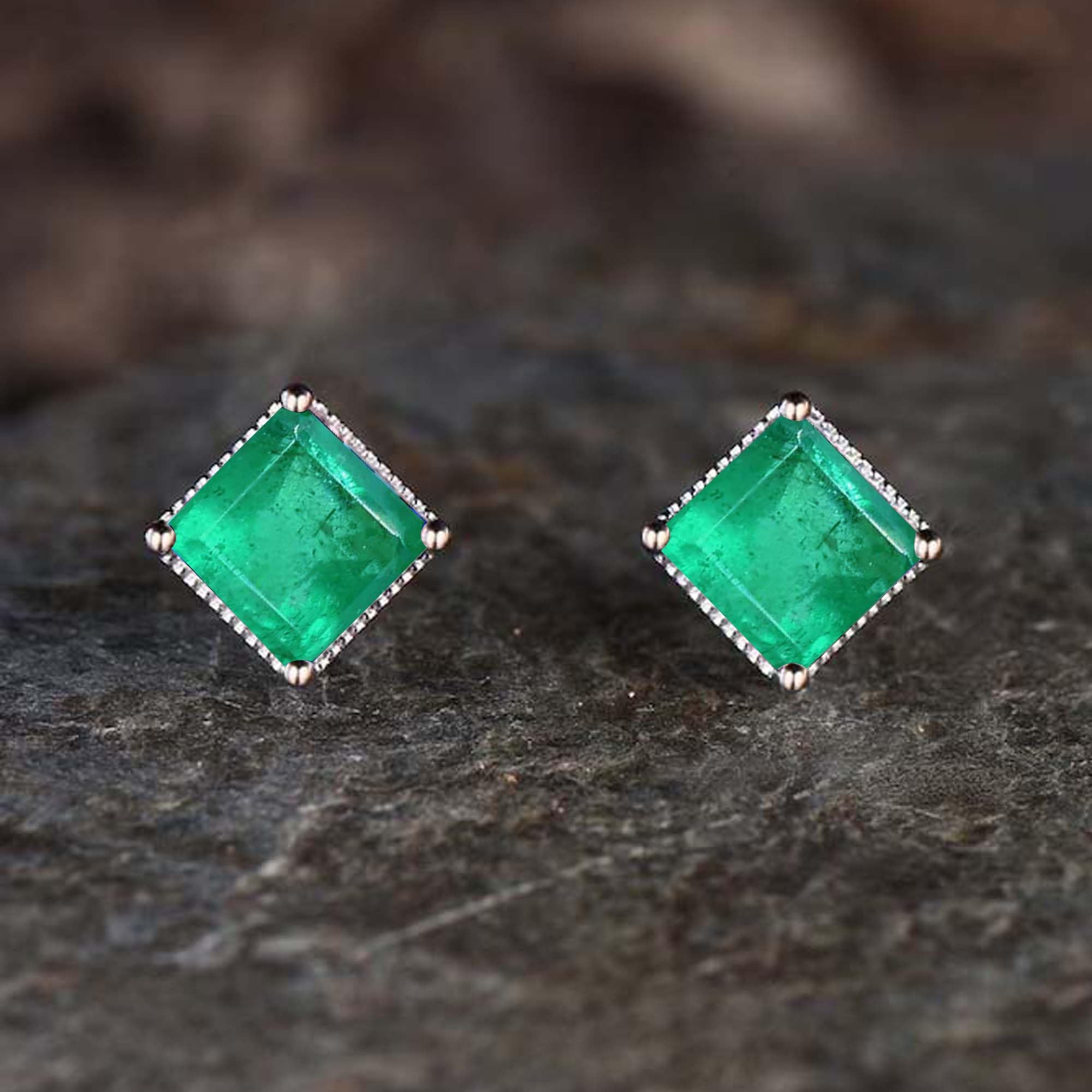 Orecchini in argento sterling 925 con pietra preziosa di smeraldo per donna, regalo di gioielli per tutti i giorni, per ogni occasione. Orecchini in smeraldo verde antico boho (smeraldo)