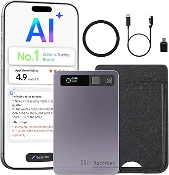 Airpro AI Voice Recorder, Transcribe & Summarize with AI, App Control, 64GB Audio Recorder for Meetings & Calls, Supports 152 Languages, Ultra-Slim Noise Reduction Recorder, Case Included, Gray