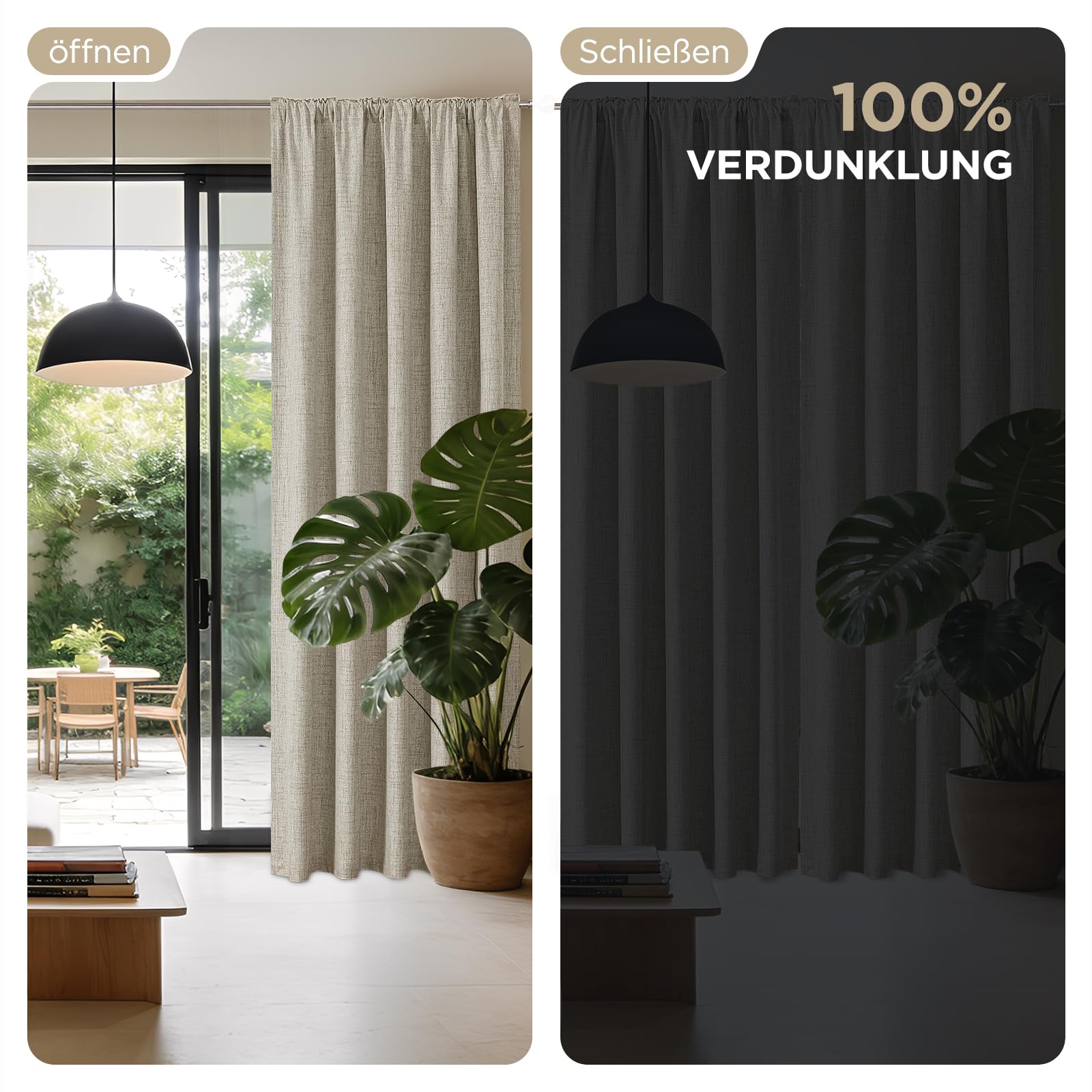 Joydeco 100% Verdunkelungsvorhänge Leinen Gardinen mit Kräuselband 2er Set H183xB132cm Leinen – Bild 6