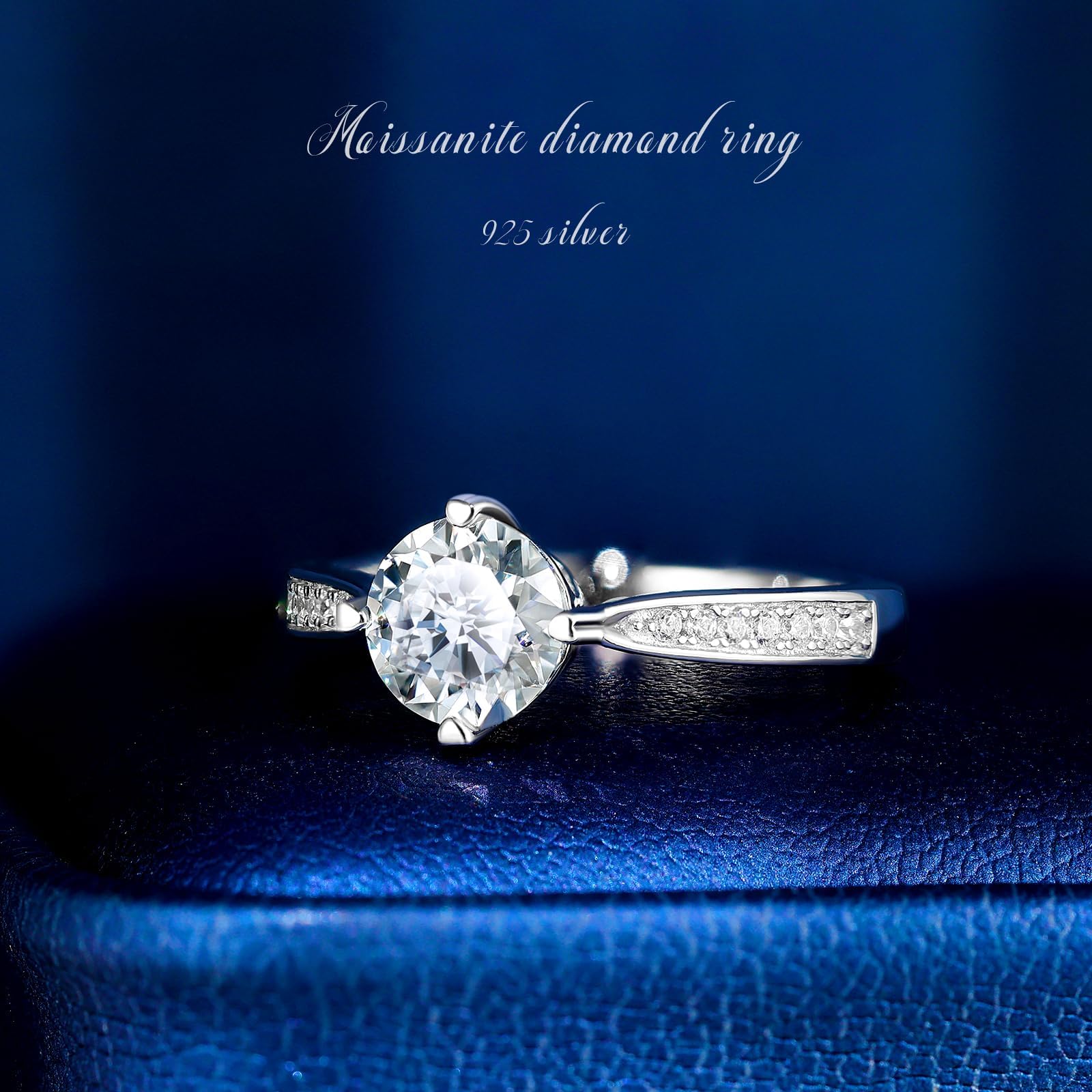 Moissanite Ring für Frauen Damen, engagement ring，verlobungsring | 1ct D Farbe VVS1 Klarheit Brillante，925 Sterling Silber Runde Schliff 18K Weißgold überzogen Versprechen Ringe für Frauen