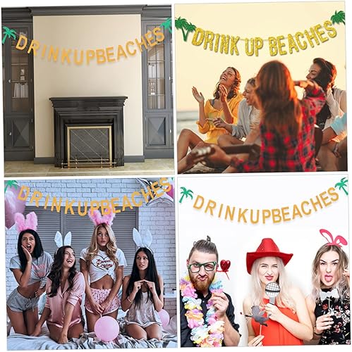 Miniatura 7 de Hawai: paquete de 2 pancartas de hojas de palmera para fiesta tropical para cumpleaños, boda, playa, diciembre