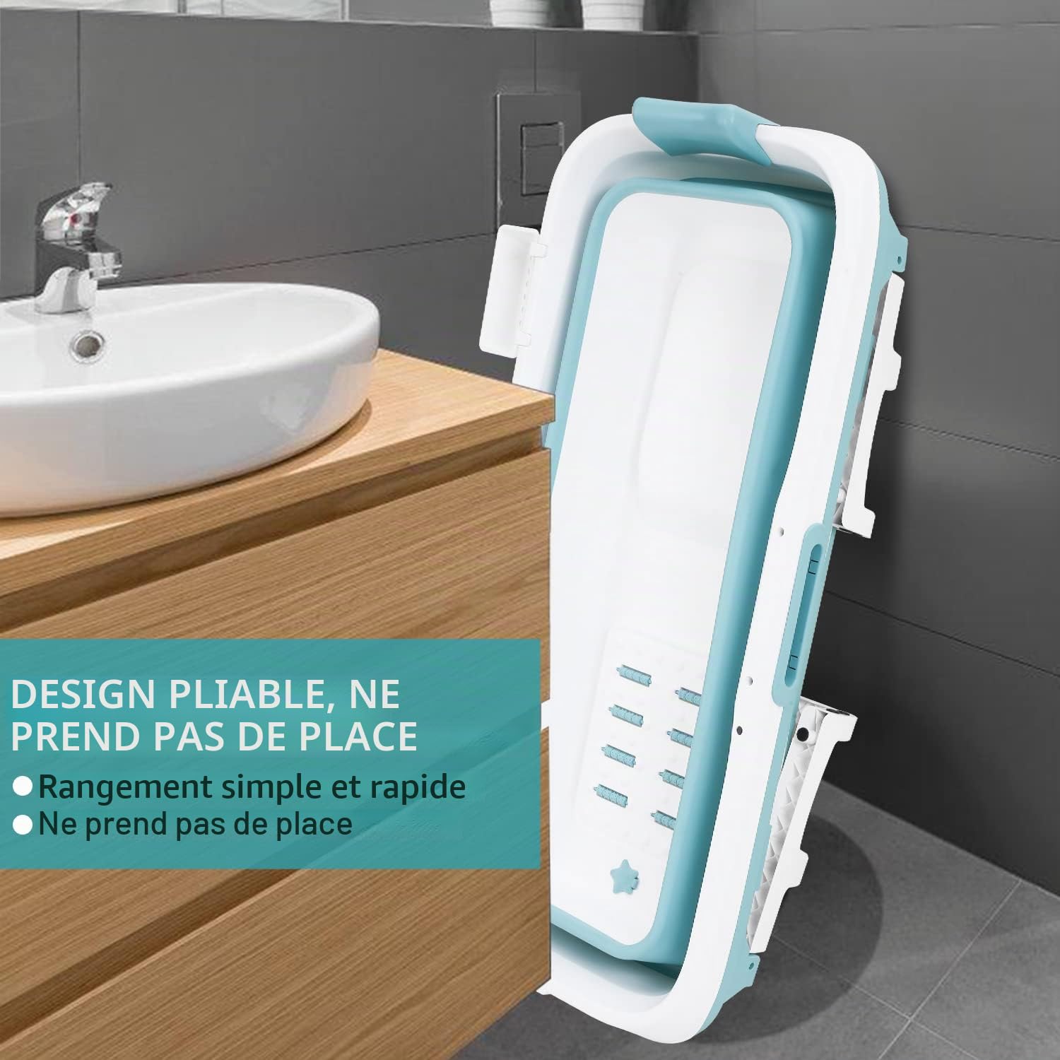 Baignoire pliable XXL pour adulte - 149 x 60 x 50 cm - Avec couvercle - Baignoire mobile pliable avec panier pour salle de bain, douche et balcon