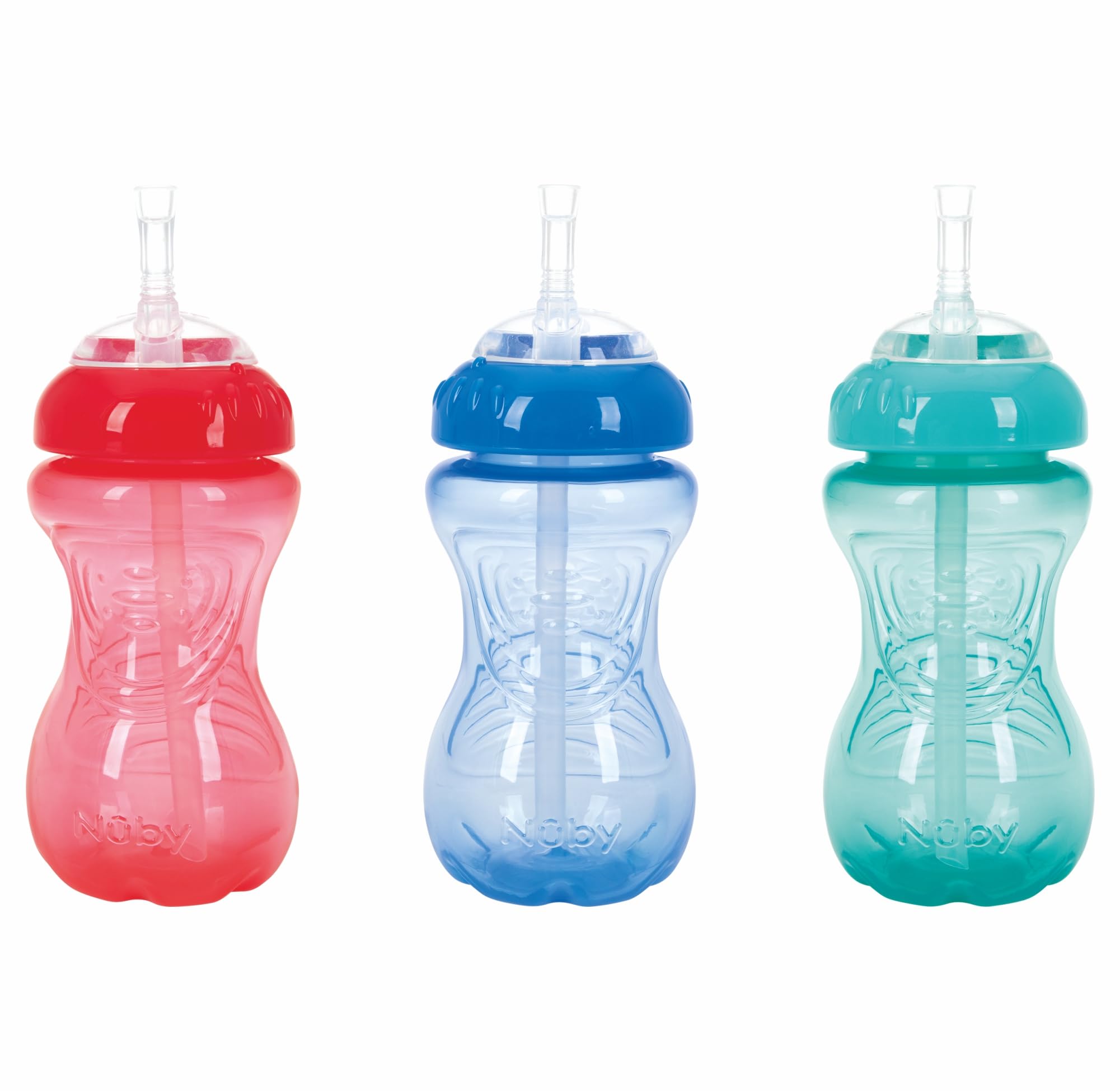 Nuby No-Spill Flex Straw Easy Grip Sippy Cup, 3 Pack, 10 oz, 12M+, Neutral