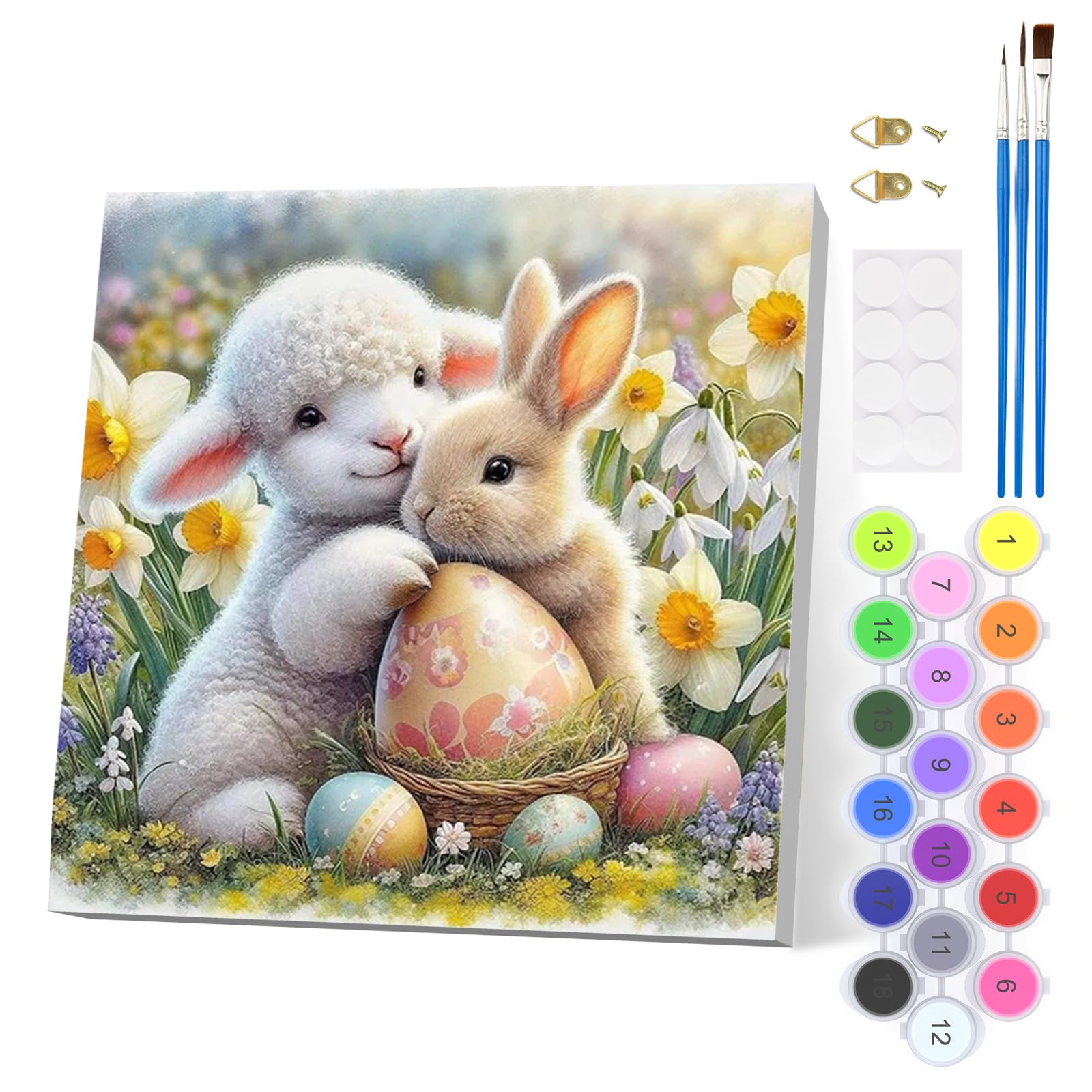 EOBROMD Conejo Pintar por Numeros Adultos, Cordero Pintura por Numeros con Marco, Vista de Ventana Kit de Pintura al óleo de Lienzo DIY para con Pinceles, Pigmento Acrílico, Decoración 30x30cm