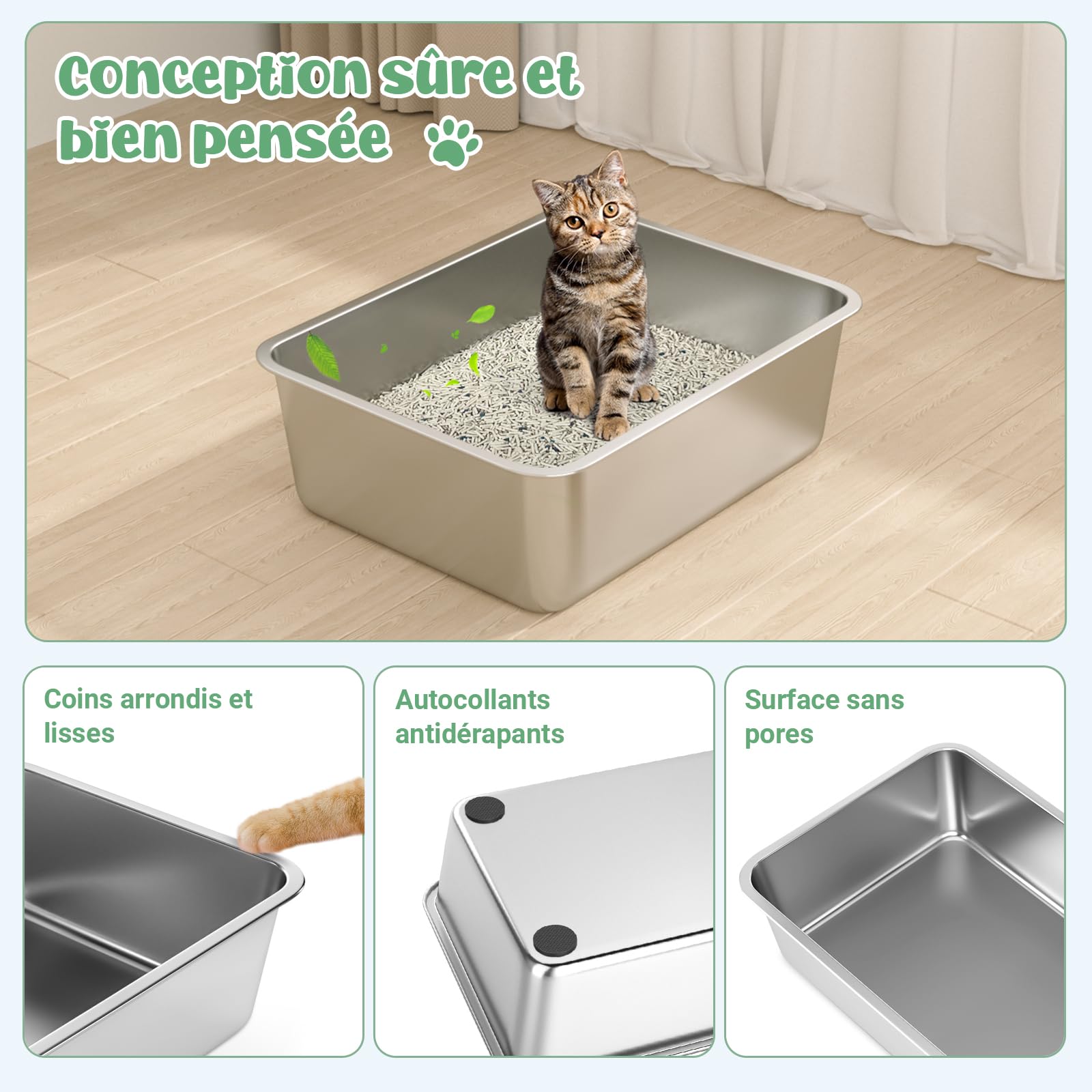 WENBOKMIN Bac à litière en Acier Inoxydable pour Chat, bac à litière de 15 cm pour Chatons, Petit métallique Anti-odeurs, Anti-Corrosion et antiadhésif