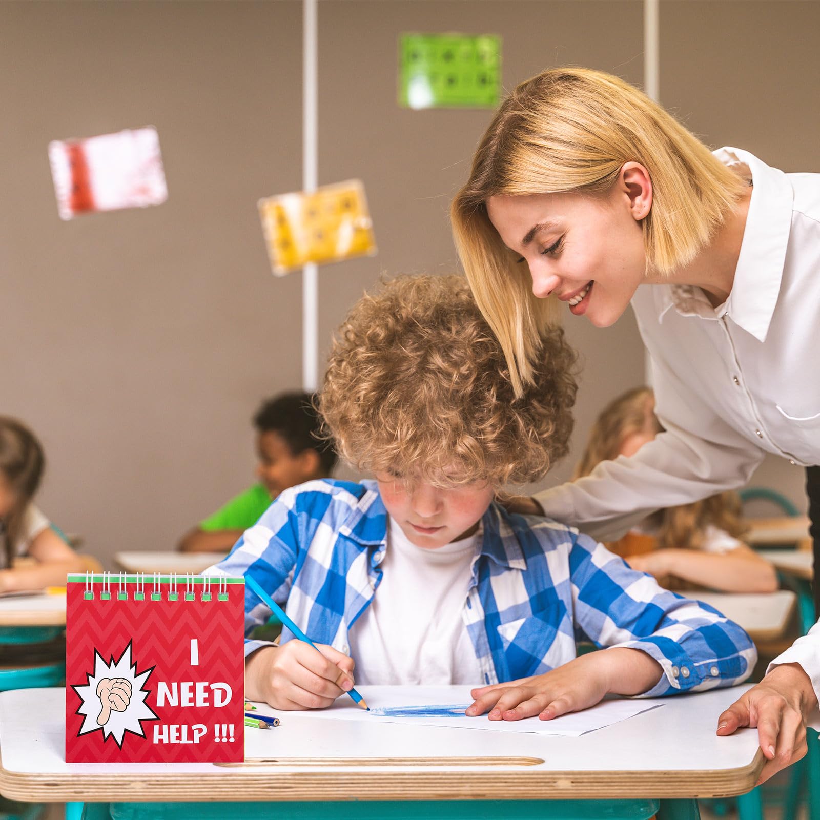 FYSUIMU 24 szt. I Need Help Mini Flip Chart znaki 3 kolory karty samooceny narzędzie do zarządzania zachowaniem dla ucznia nauczyciela szkoły klasy materiały do nauki zajęć