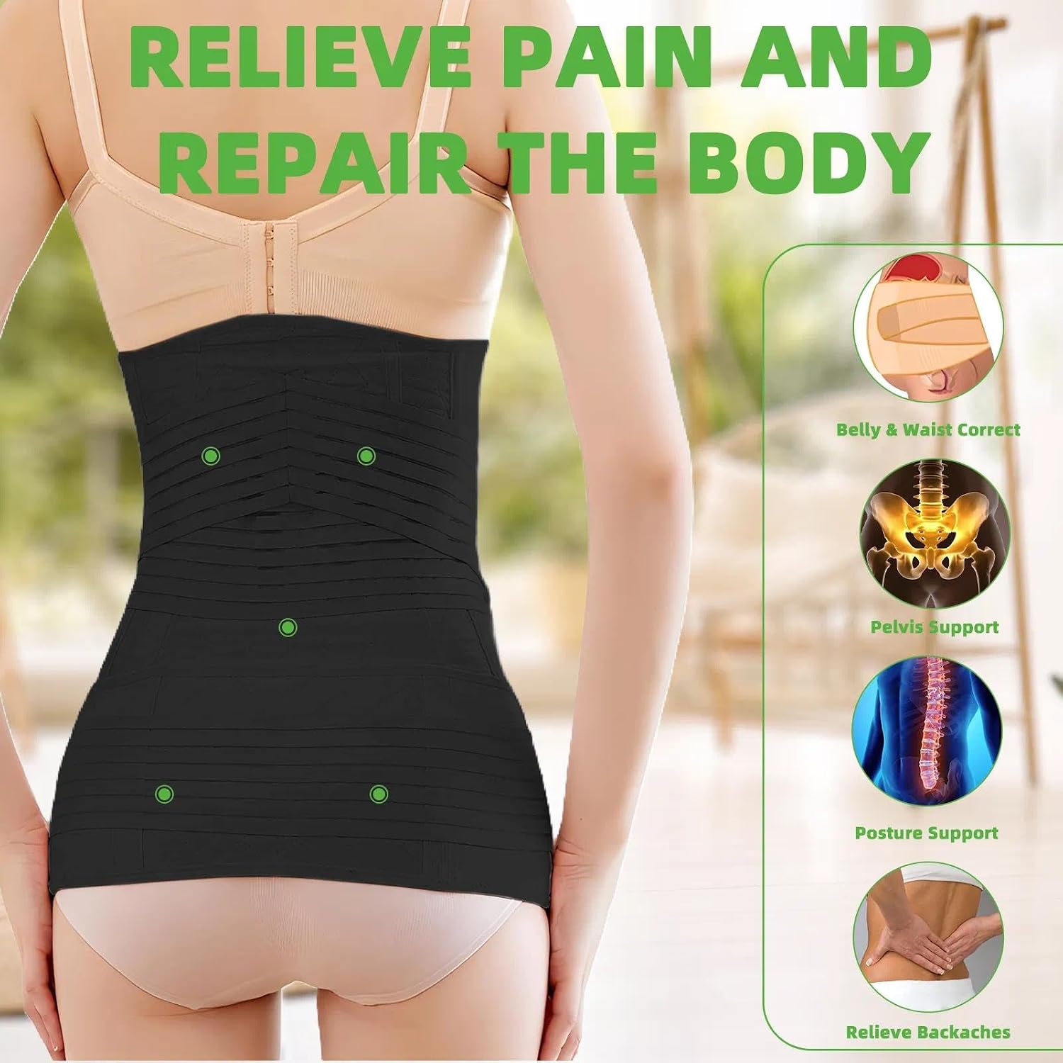 2 in 1 Postpartum Belly Band Wrap Black, C-Section Support Belt XX-Large, Post Partum Support Recovery Waist/Pelvis Belt, Hysterectomy Belly Band Binder Girdle Stomach (Runs Small, Size Up)