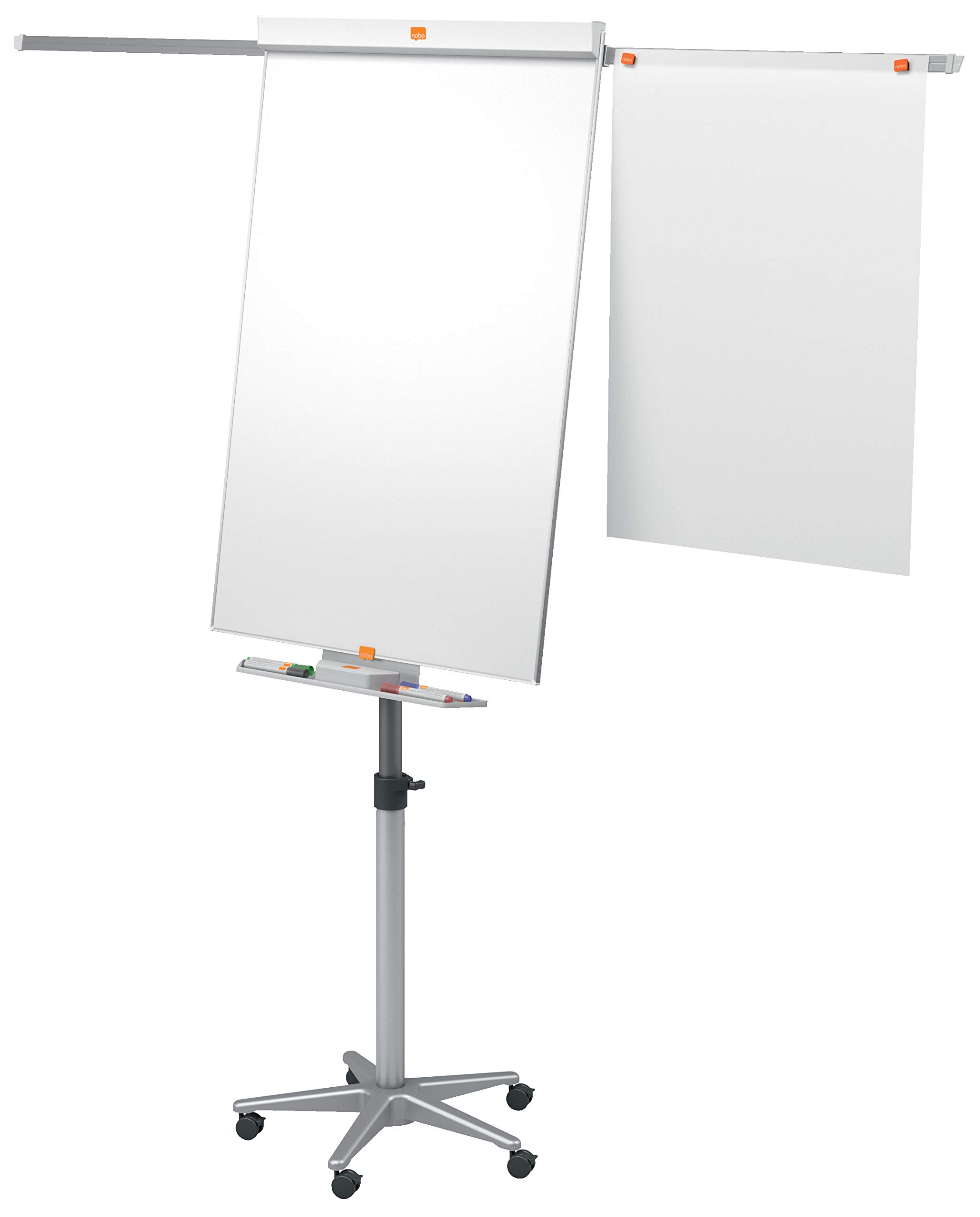 Nobo Impression Pro Mobile Magnetische Flipchart/Whiteboard aus Stahl, Verlängerungsarme & feststellbare Rollen, 3-fache Breite, trocken abwischbare Tafel, mit Stifthalter und Marker, weiß, 1901920