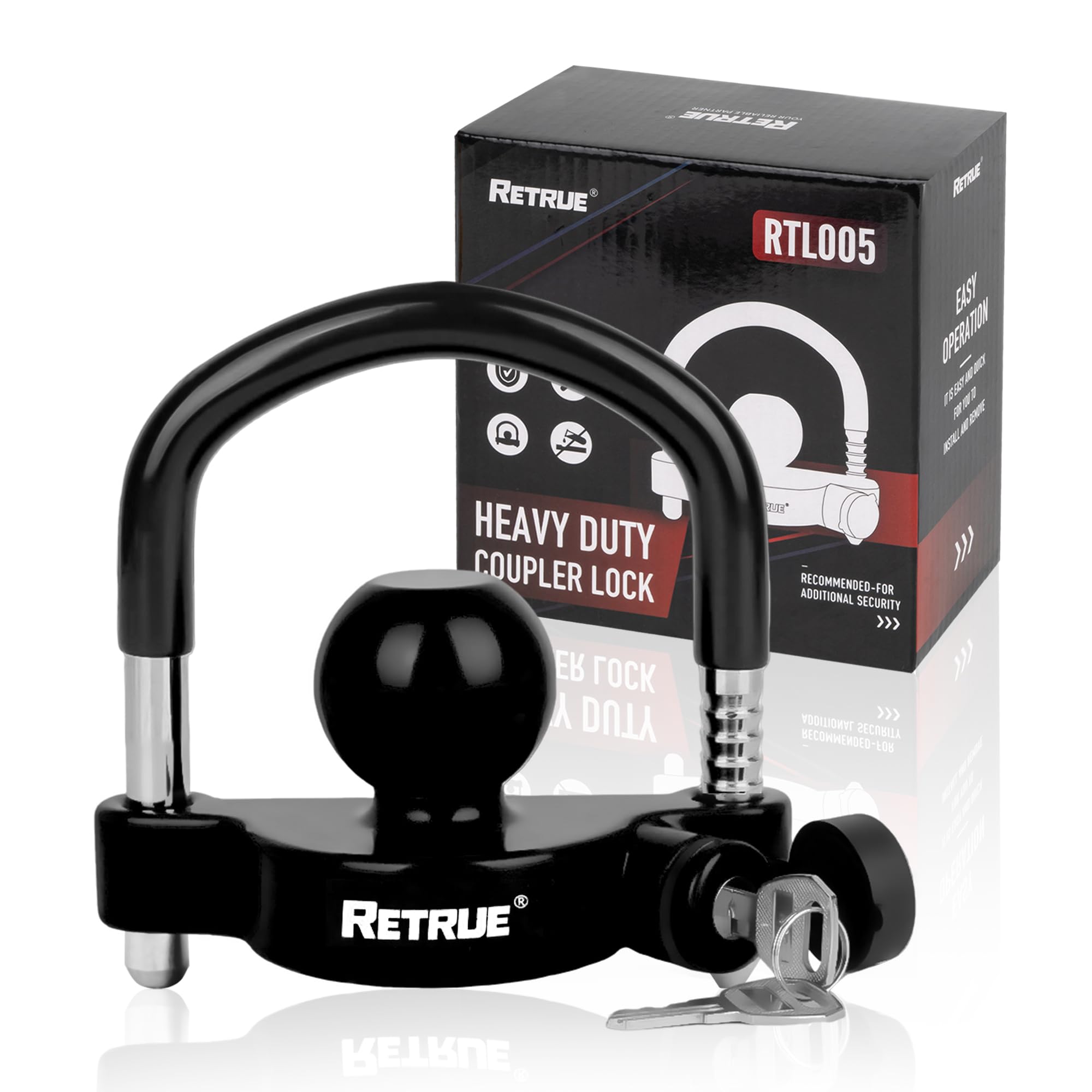 RETRUE Universal Trailer Coupler Hitch Lock, Waterproof Cover &amp; Cap, Black