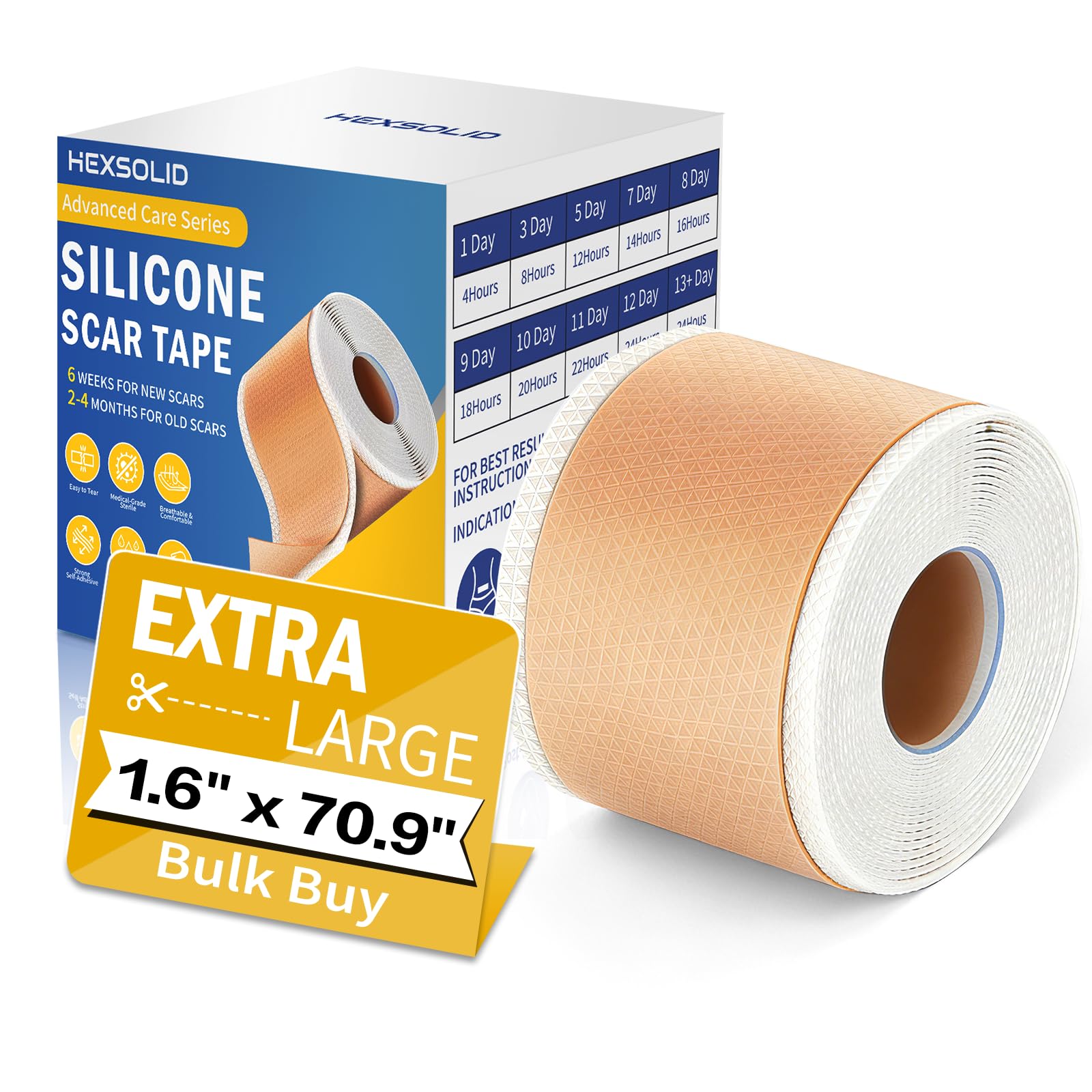 Silicone Scar Tape Medical Grade Silicone Sheets for Scar Care Gel Scar Tape Roll Effective for Surgery C-Section Keloids Burns Acne and Stretch Marks Reusable Ultra-Thin Waterproof (1.6"X 70.9")