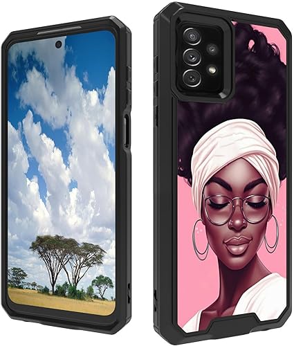 Funda para teléfono Galaxy A53 5G con patrón de mujeres africanas para hombres y mujeres, doble capa híbrida de PC duro TPU suave a prueba de
