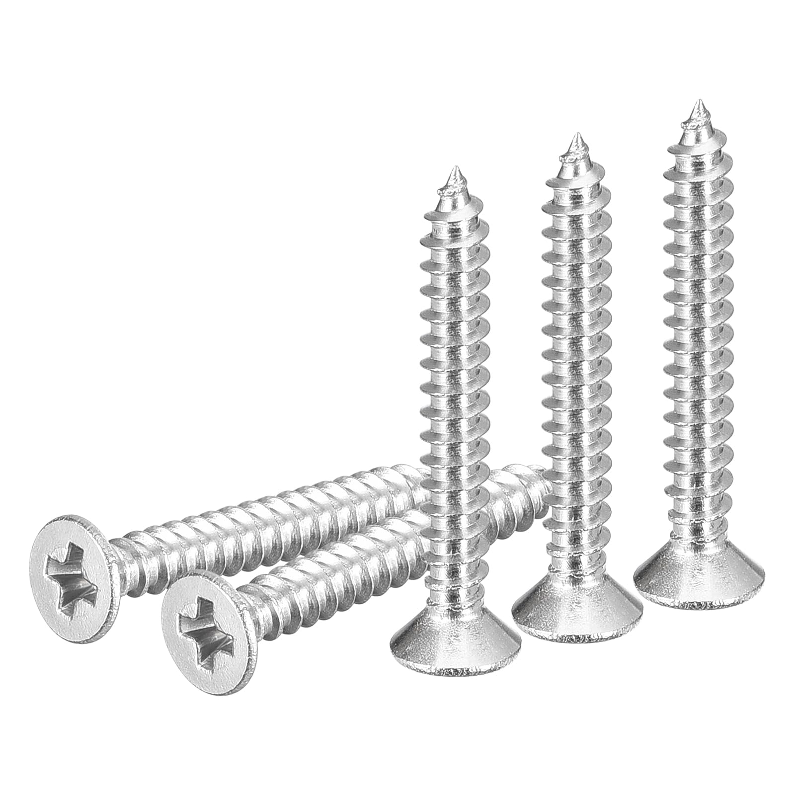 DTGN 100Pcs #4x7/8" Flat Head Wood Screws, 304 Stainless Steel Phillips Self Tapping Screws - Good for Woodworking Furniture - Silver