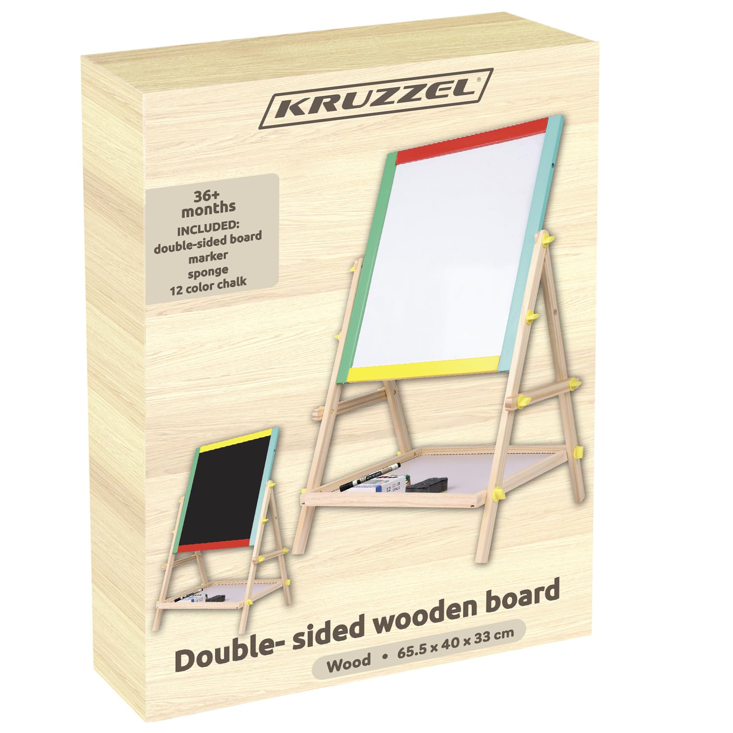 Tableau Noir Et Blanc Pliant Enfant KRUZZEL - Bois Magnétique Avec Craie, Boulier, Horloge Et Alphabet - Dès 3 Ans