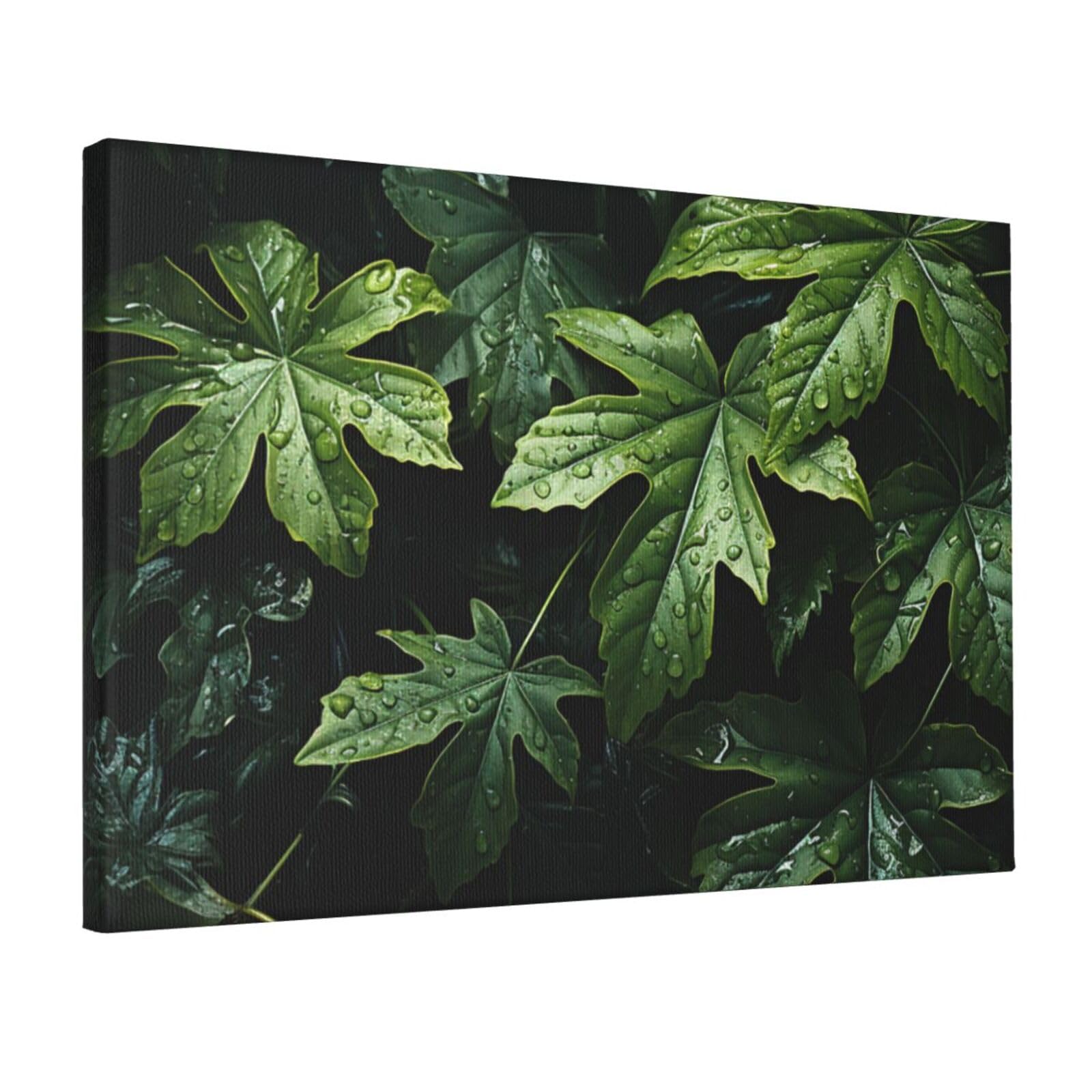 KLOPH Green Leaves Pattern Canvas Wall Art for Living Room 12"x18" Modern Artwork Painting for Bathroom Hanging Canvas Prints Aesthetic Wallart for Bedroom Kitchen Office Wall Decor