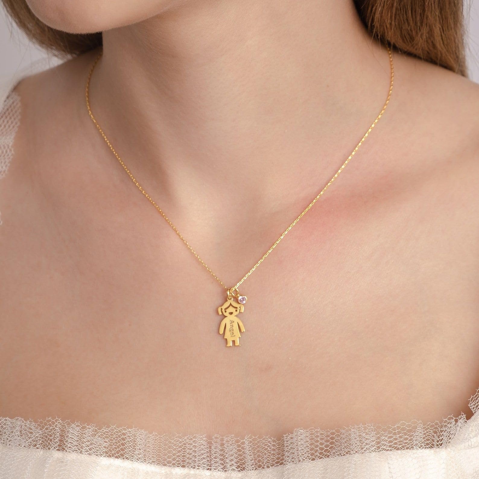 Personalizzato collana per mamma, pietra portafortuna Boy or ragazza Figures inciso ciondoli Natale per lei