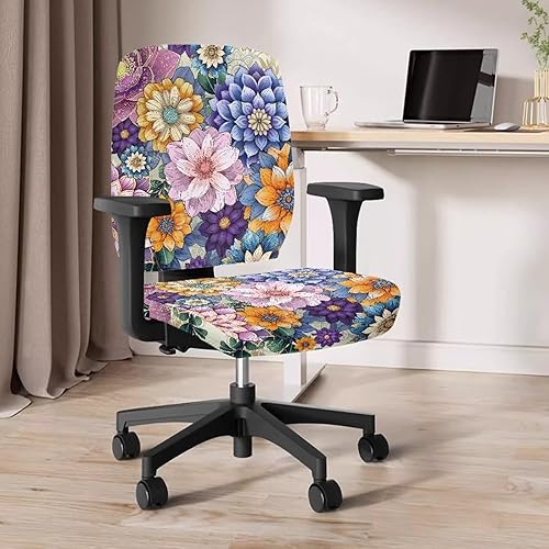 Miniatura 4 de Funda para silla de oficina con diseño floral bohemio, funda para silla de escritorio, sin brazos, fundas para sillas de computadora, 2 piezas, tela