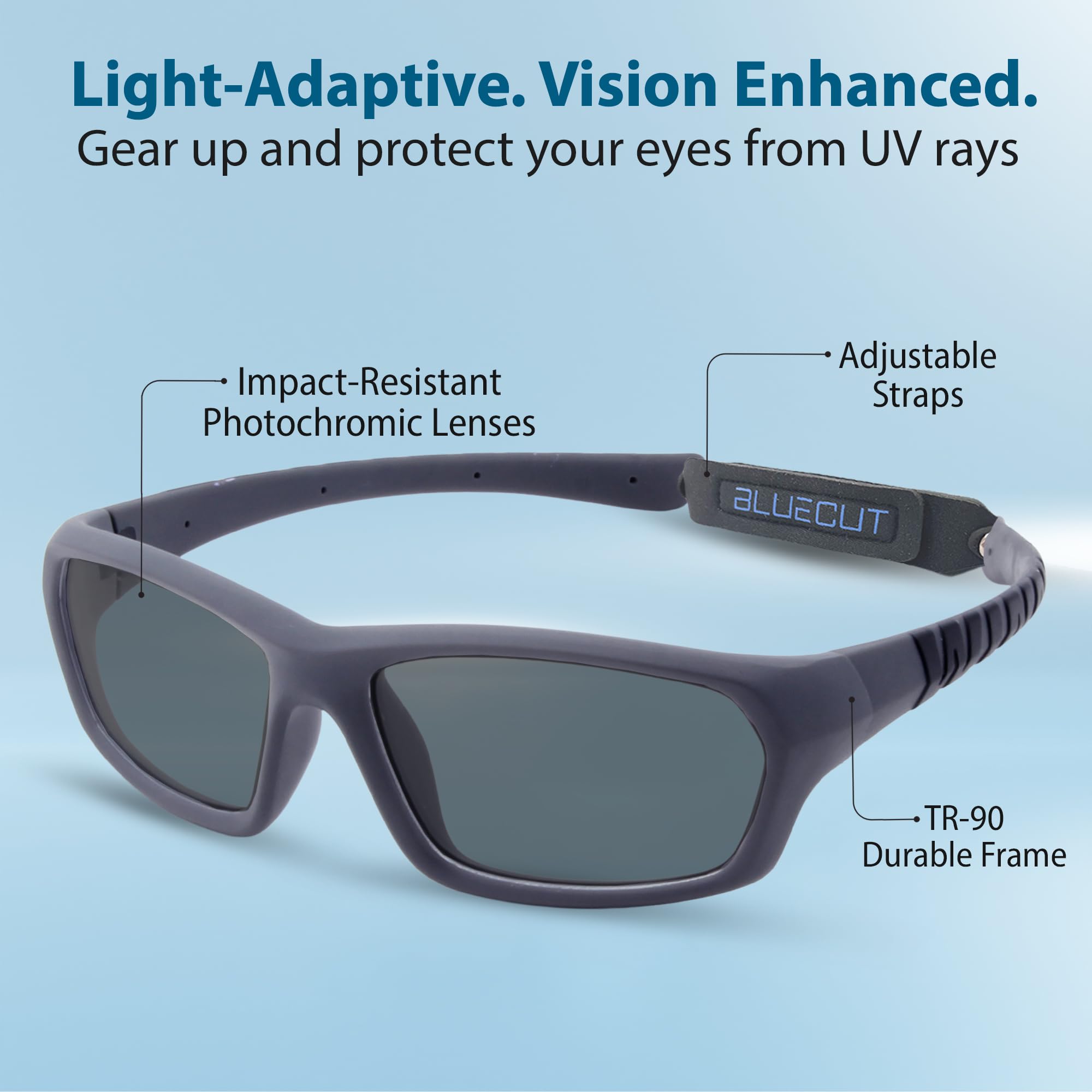 BLUE CUT Gafas de protección deportivas, lentes fotocromáticas antivaho, gafas de seguridad para baloncesto, pickleball y deportes al aire libre