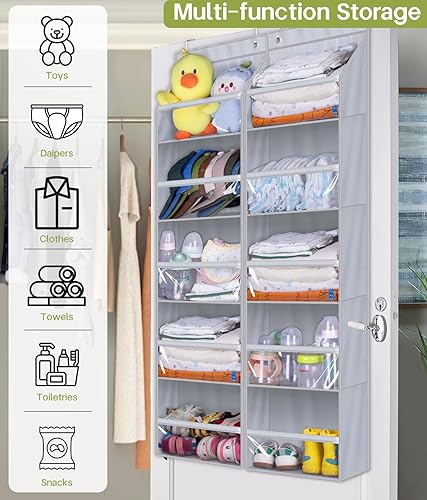 Miniatura 7 de AOODA Paquete de 2 organizadores para colgar sobre la puerta, organizador de gran capacidad para colgar en la puerta del armario, con bolsillos