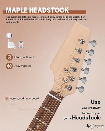 Vista 43 de Leo Jaymz - Juego para armar tú mismo tu guitarra eléctrica, cuerpo de caoba, mástil de arce, diapasón de ébano, incluye todos los componentes (BC)