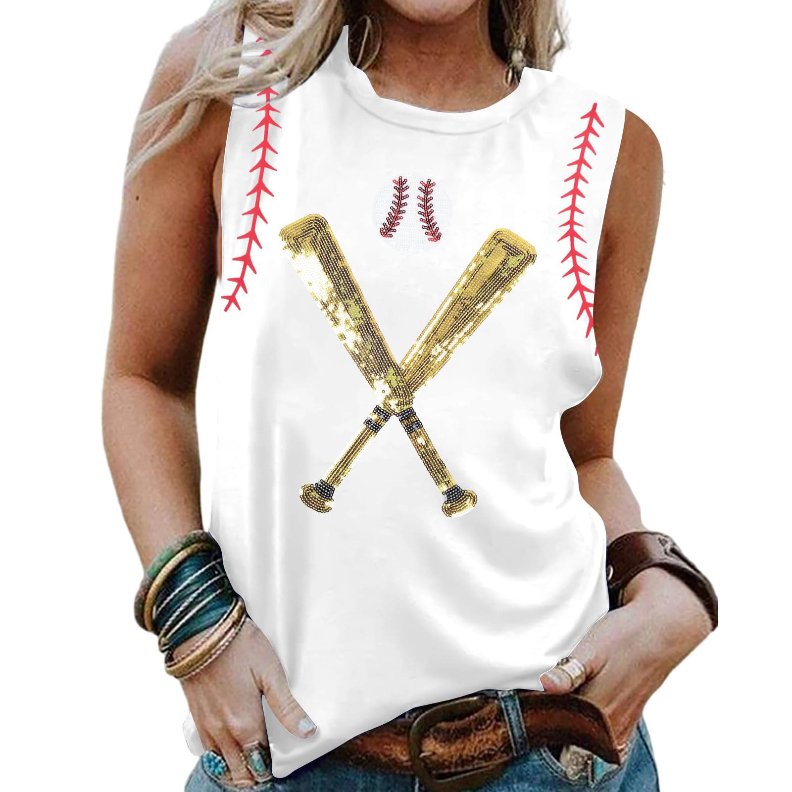 Baseball Mom Tank Tops Women Casual Sleeveless Tee Shirt Letter Print Summer Tops