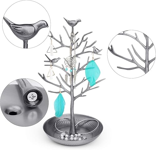 Miniatura 4 de Flexzion - Soporte para joyas, colgante de árbol de torre para colgar, ideal para brazaletes colgantes tobillera (plata)