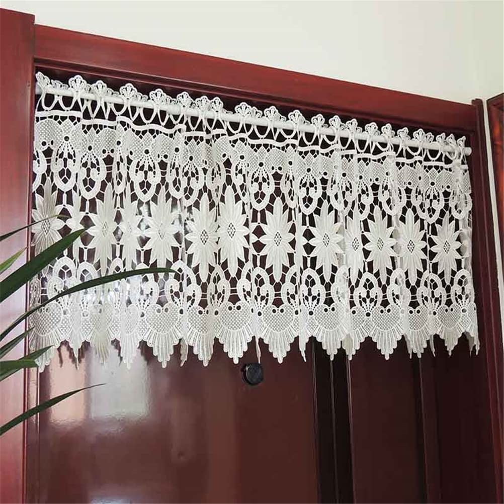 ACMHNC Aushöhlen Häkeln Scheibengardine Romantische Spitze Küche Kurz Vorhang Vintage Landhausstil Häkelgardine Kleinfenster Tür Gardine 1 Stück,Weiß,200cm x 45cm /79"*18"