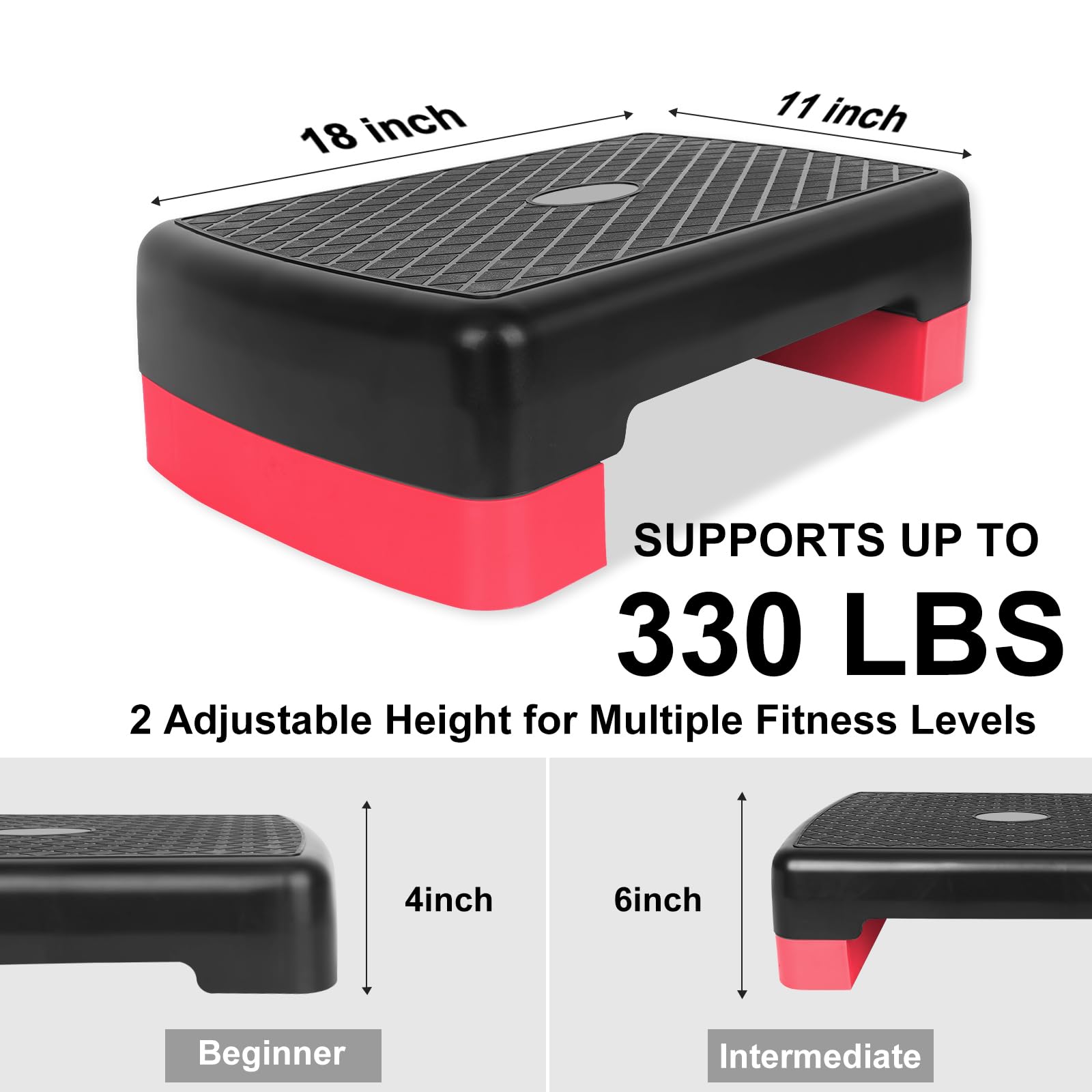 FUNJEPE Stepper aerobico regolabile in altezza a 2 livelli per fitness ed esercizio, con 2 rialzi regolabili da 10 cm a 15 cm