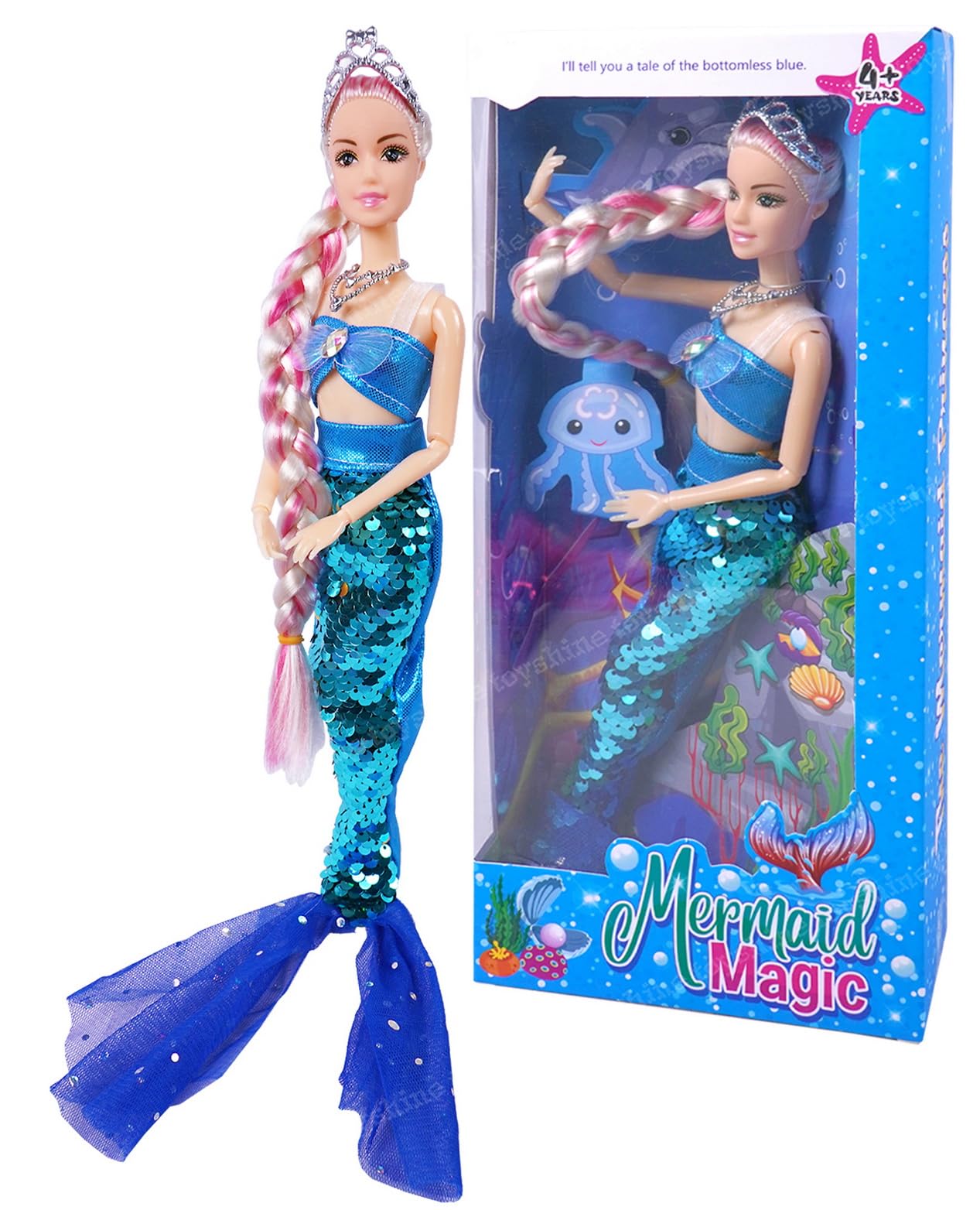 Toyshine Mermaid Magic Beautiful Doll with Long Baired Hair Pretend Play Toy for Kids 3+ Years - Blue