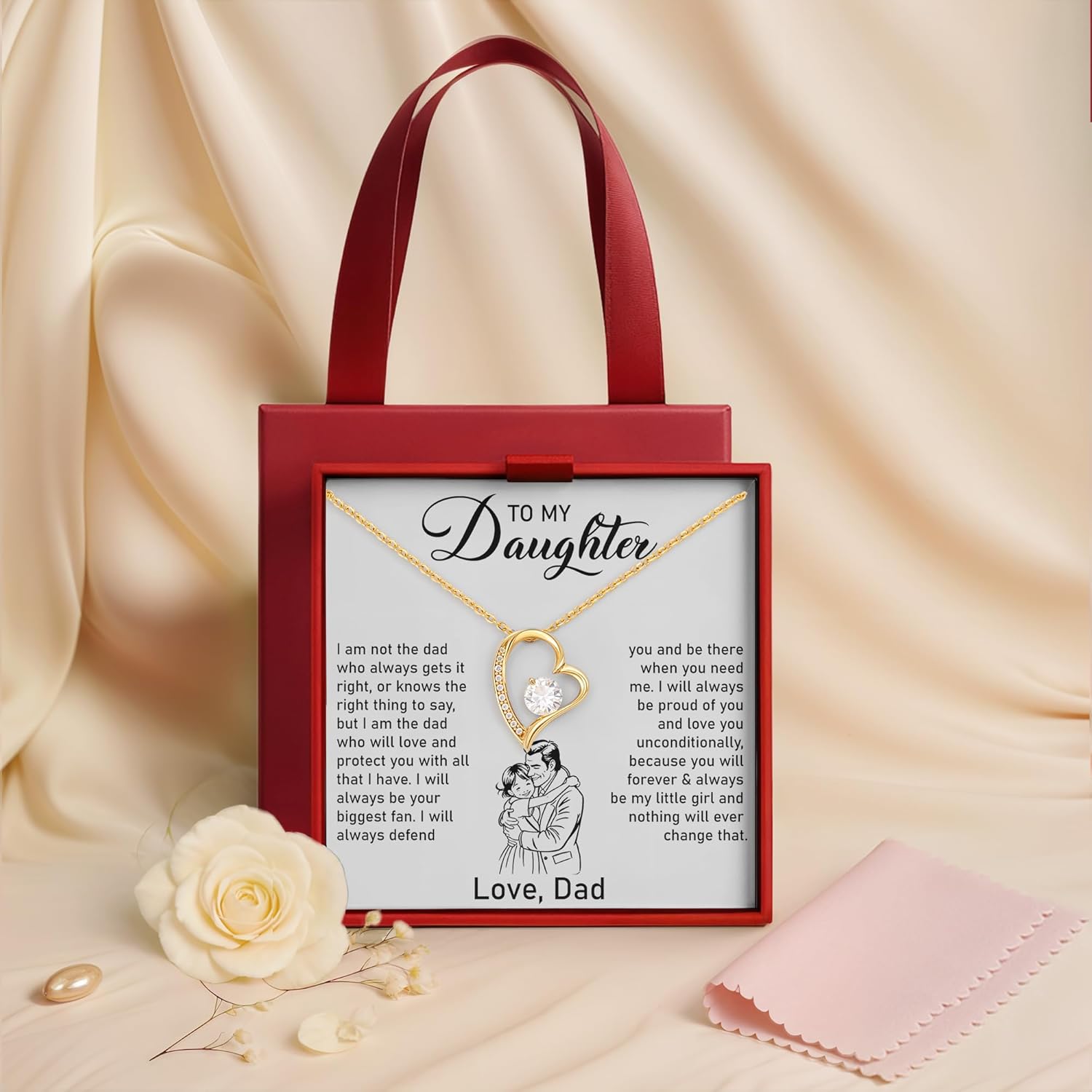 To My Daughter Necklace from Dad Forever Love Heart Pendant with CZ Stone Graduation or Birthday Jewelry with Message Card & Gift Box - Image 4