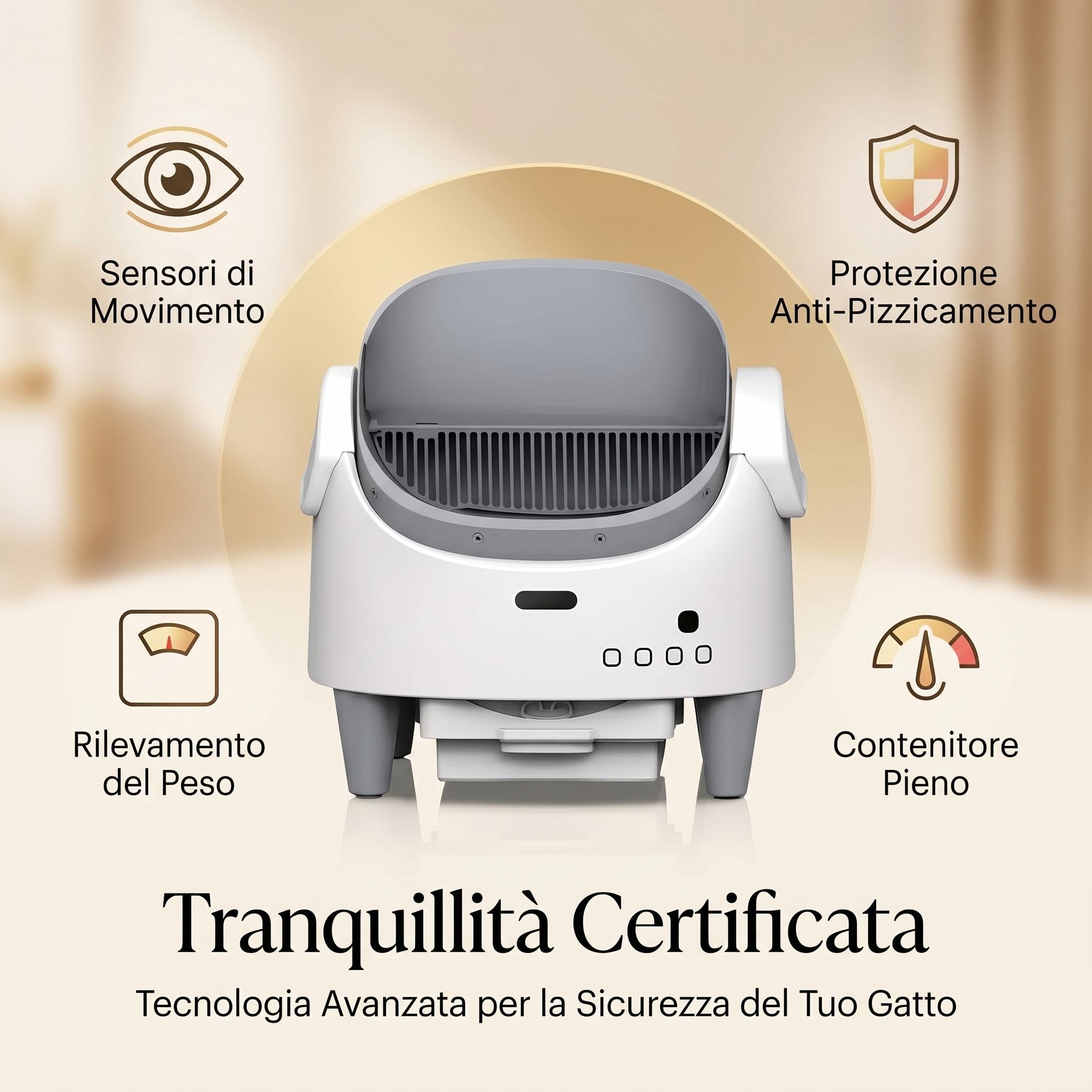 Garvee Lettiera Gatto Autopulente Aperta, Toilette Gatti Automatica Intelligente per Gatti Grandi e Più Gatti, Controllo APP, Design Anti-odore, Sicurezza Avanzata, 54x49x55cm, Bianco (Spina UE)