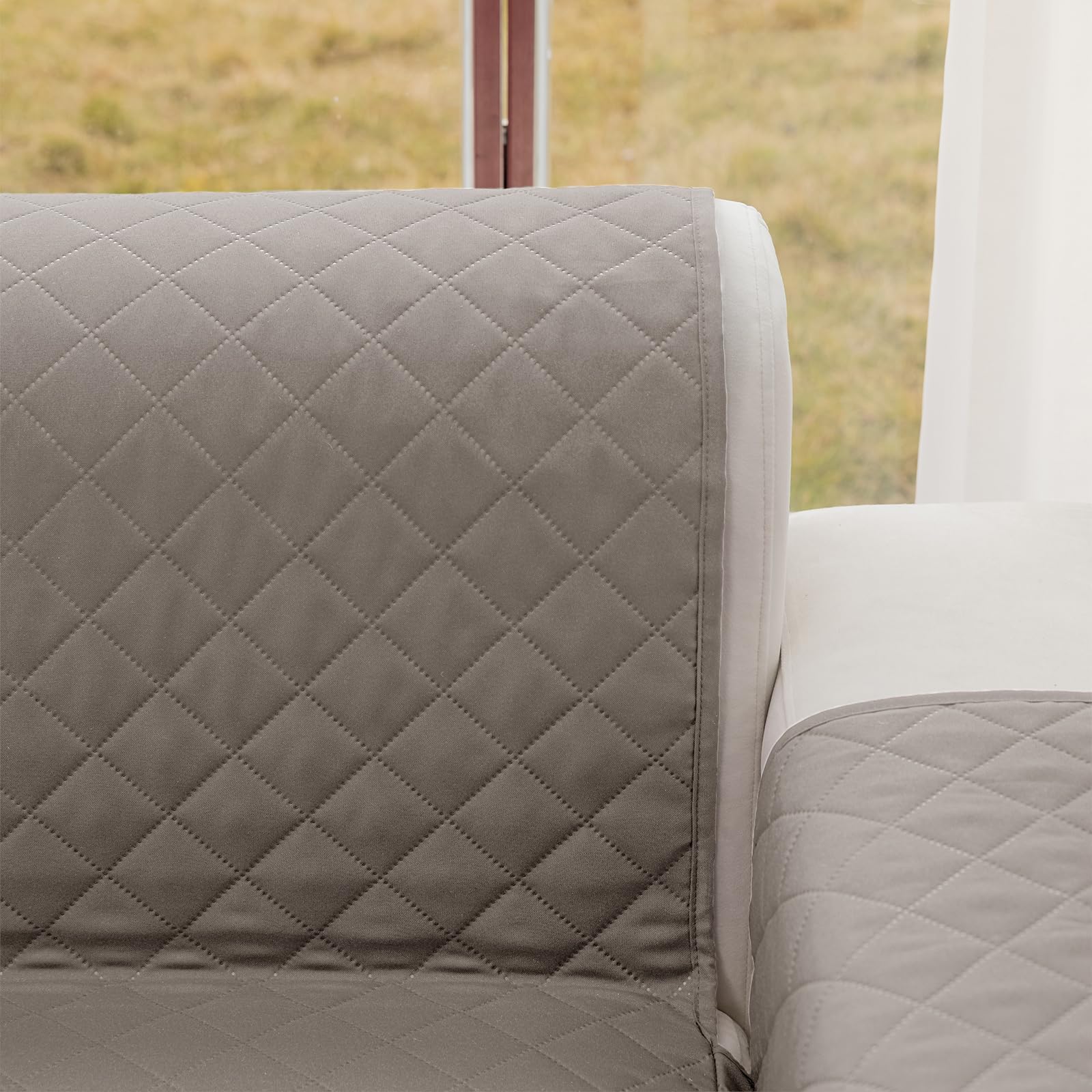 Funda de Sofa 4 Plazas 220 cm Impermeable, Fundas de Sofa Anti Gatos con Brazos, Protector Sofa Universal Reversible, Gris Claro