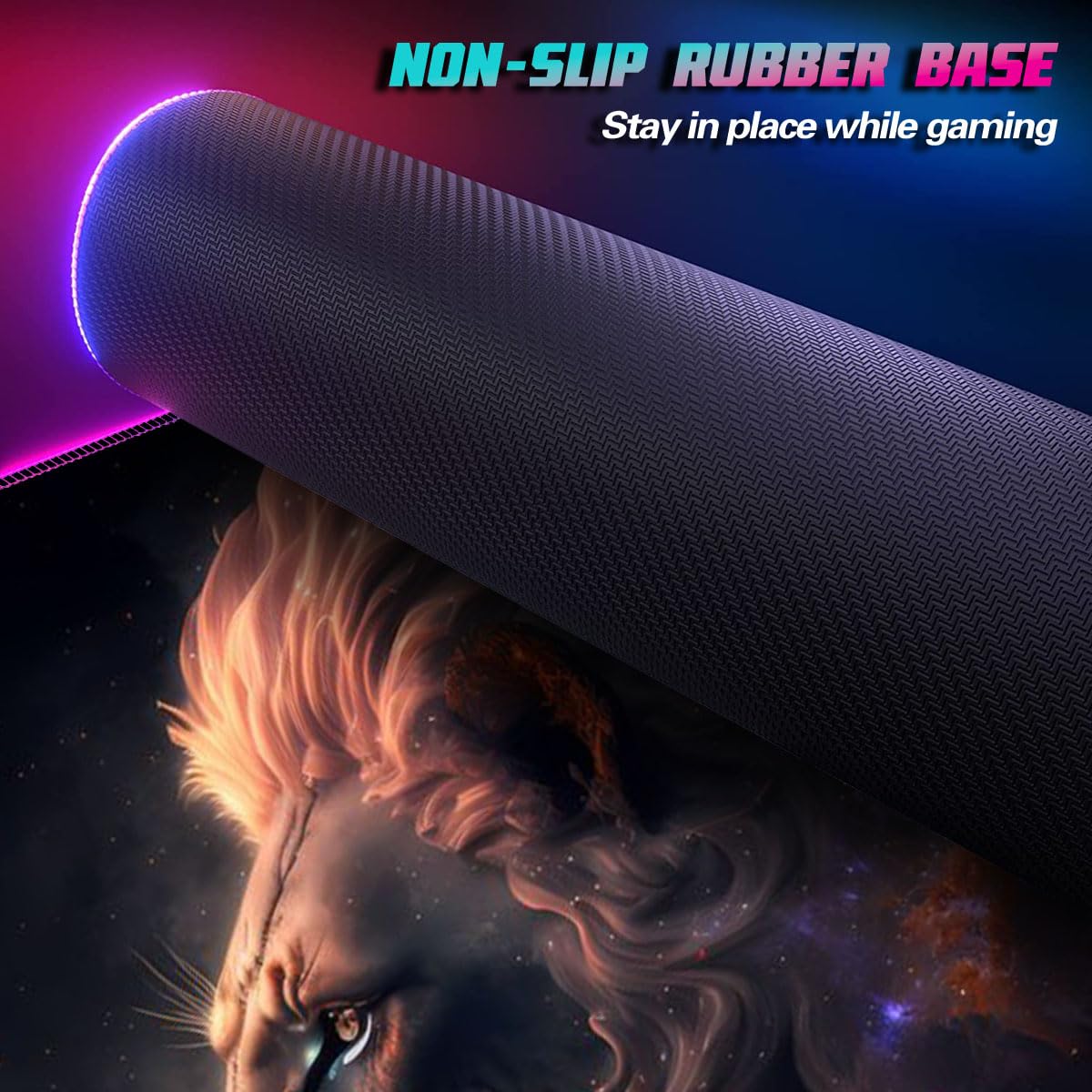 Tappetino per mouse RGB da gioco, 14 modalità, LED luminosi, extra large, tappetino per mouse espanso, base in gomma antiscivolo e superficie impermeabile, tappetino per mouse extra tastiera, leone