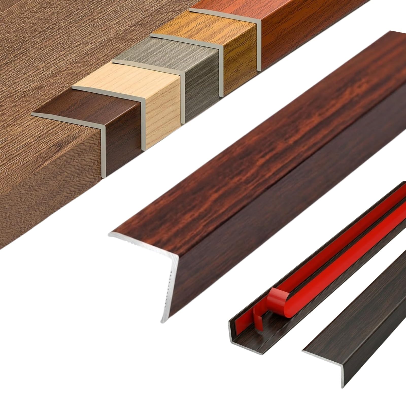 Aluminium Floor Transition Strip, Self Adhesive L Shape Wood Effect Transition Strip, 90 Degree Angle Edge Trim Door Threshold Bar for Laminate Flooring(Indo Rose,W30*H20mm*L0.9m)
