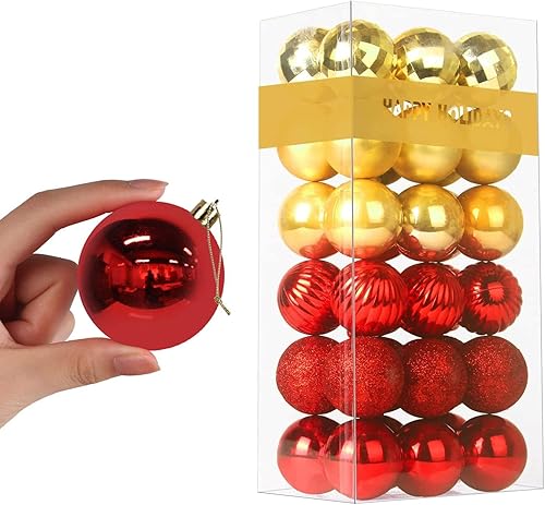 Miniatura 38 de Juego de 10 esferas de Navidad plateadas y rojas de 2.5 pulgadas, adornos para decoración de árbol de Navidad, inastillables, para cumpleaños