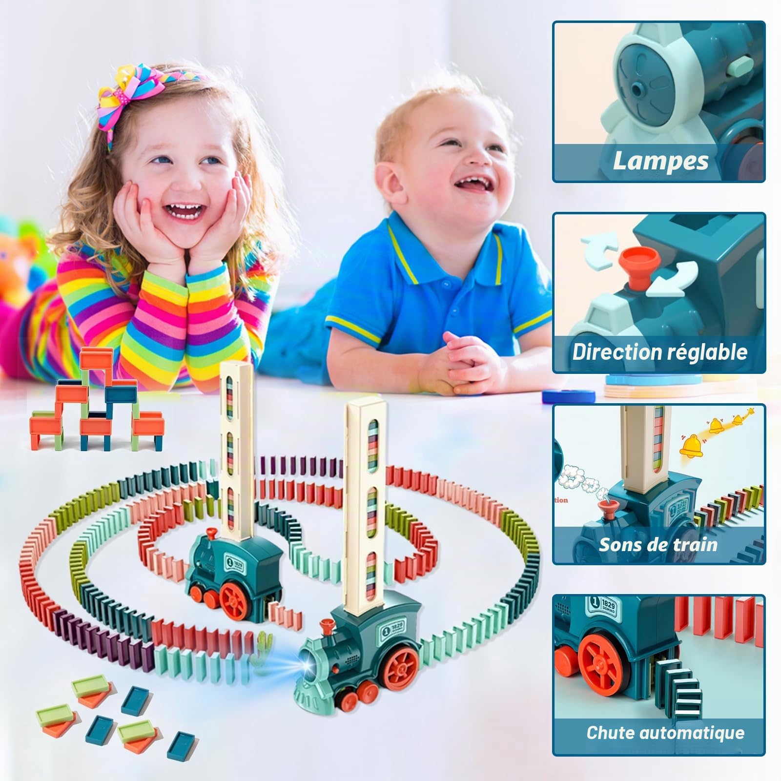 71Nmly Jouet de Train Domino,180 pièces de Blocs Électrique Train,Jouets de Construction et d'empilage,pour Filles et Garçons
