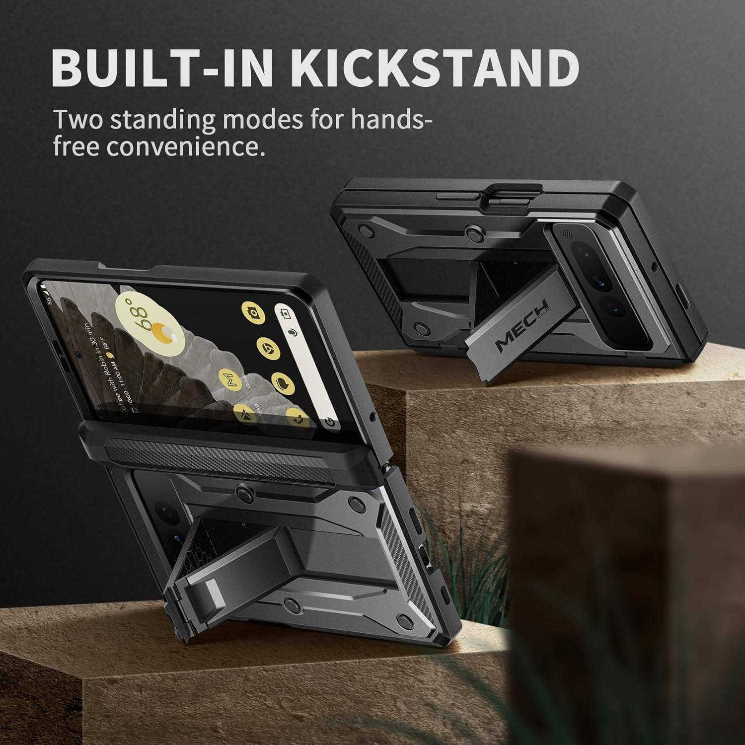 Tongate for Google Pixel Fold Case(2023), [Bulit-in Screen Protector] [Hinge Protection] Military Grade Dual Layer Shockproof Rugged Phone Case with Kickstand & Belt Clip for Pixel Fold 5G, Black