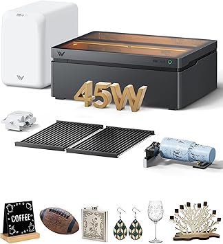WECREAT Vision Pro 45W Laser Cutter and Engraver with Fume Extractor, HD Camera & Auto-Lifting, Laser Cutter Cuts 1 Wood, Full Enclosure Laser Engraving Machine for Wood and Metal, Acrylic, etc