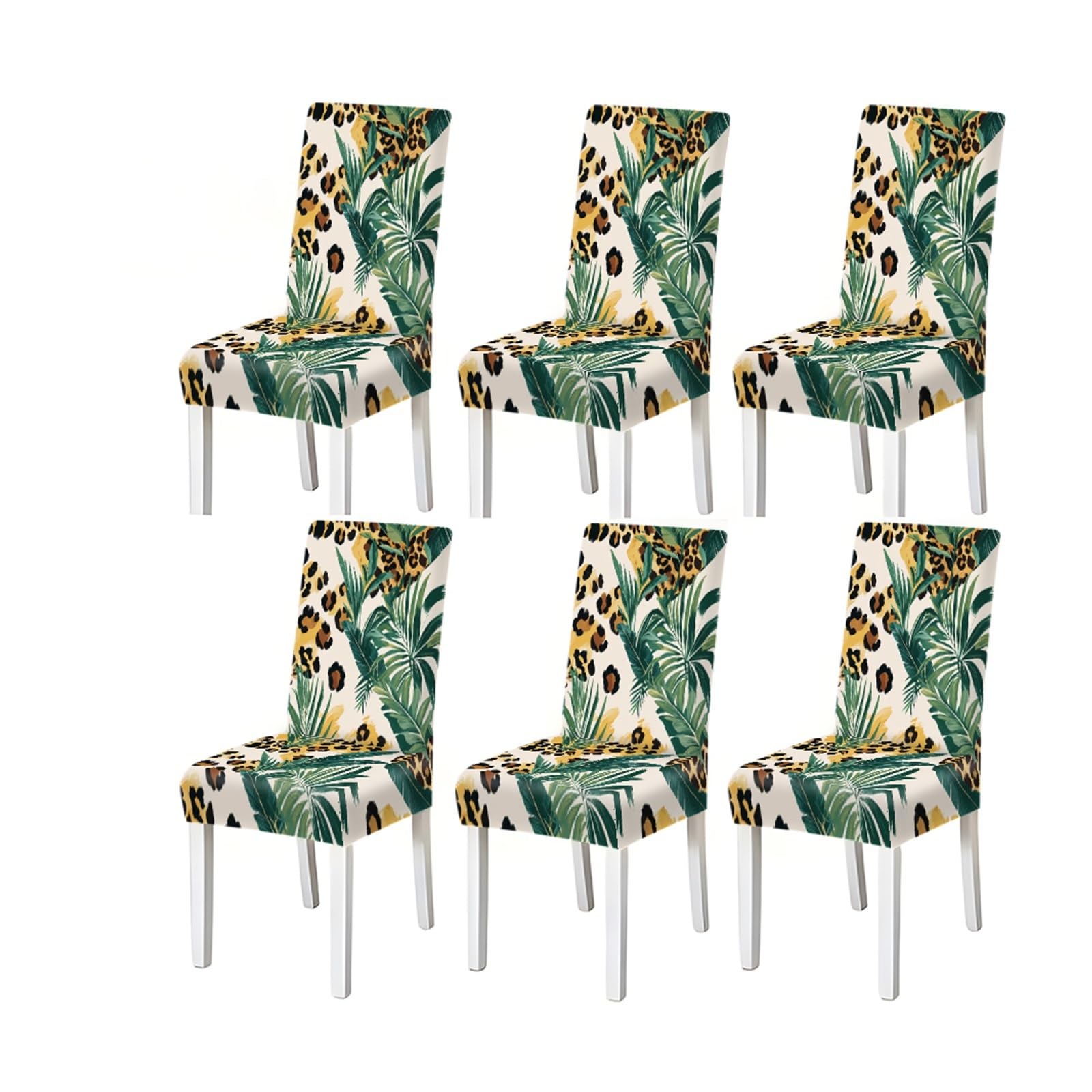 BOSUYBN Leopard Print Tropical Palm Leaf Pattern Print Dining Chair Covers Set Of 2/4/6, Stretch Slipcovers For Kitchen Dining Room Furniture Protectors for Home Dining Room(6PCSChair cover)
