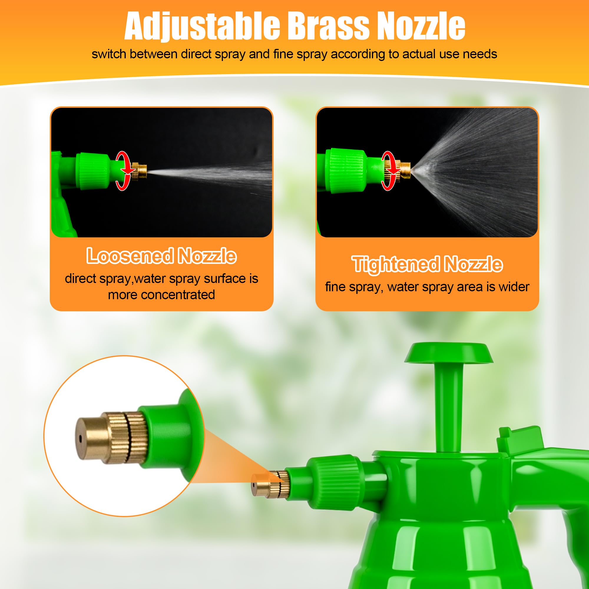 3 pulverizadores de bomba de mano de plástico de 1/4 galón, pulverizador de presión de jardín con boquilla ajustable para plantas, limpieza, tareas domésticas, color verde